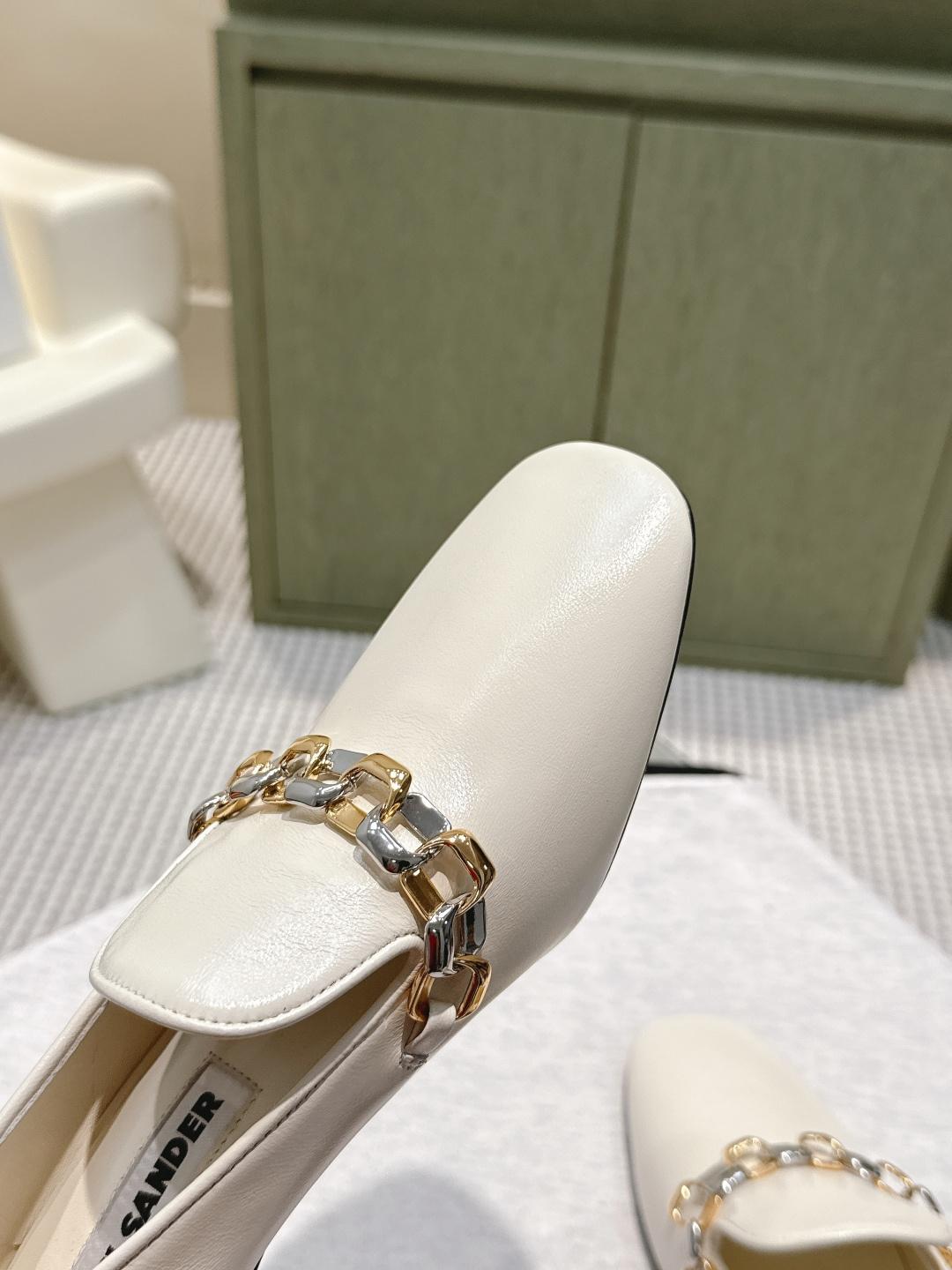 Givenchy JIL SANDER Two-Tone Chain-Decorated Square-Toe Leather Loafers