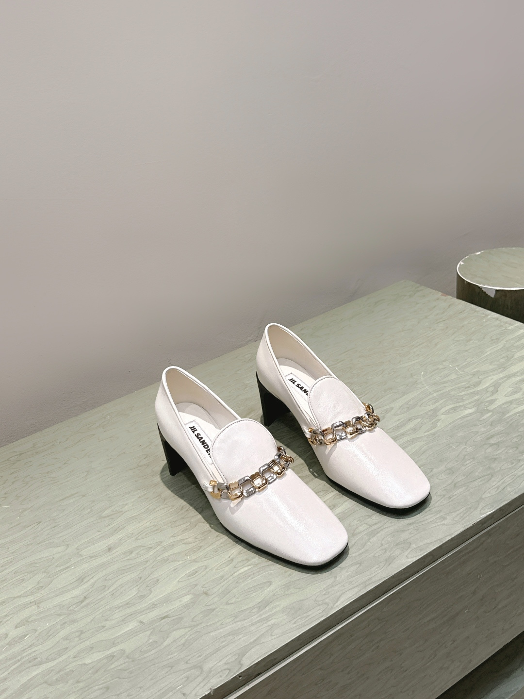 Givenchy JIL SANDER Two-Tone Chain-Decorated Square-Toe Leather Loafers