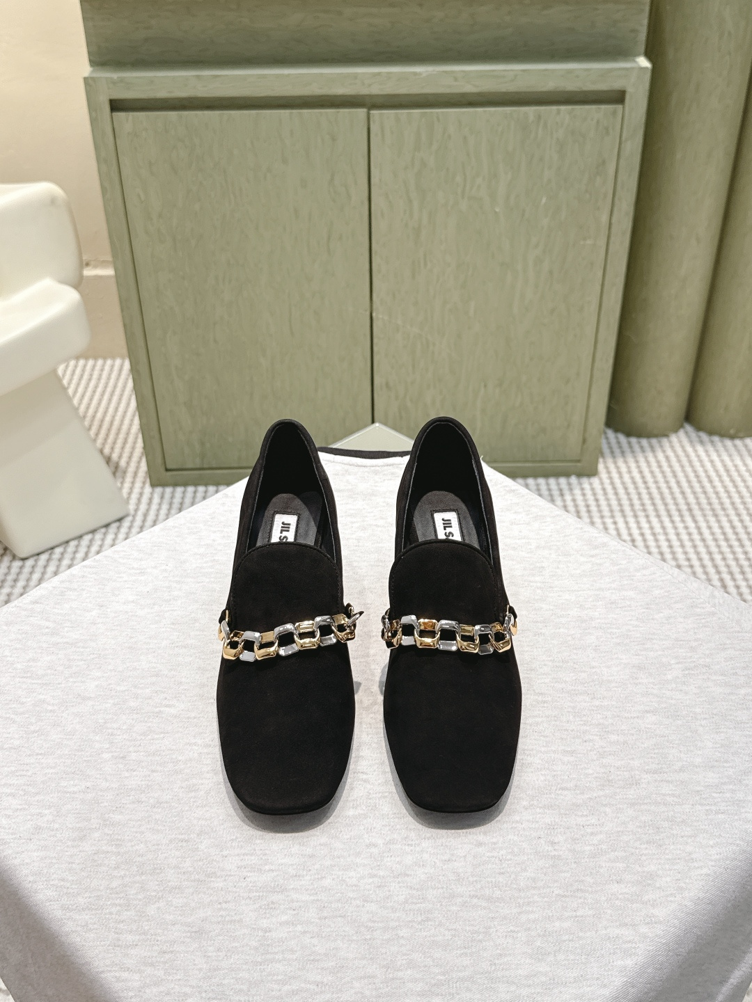 GivenchyJIL SANDER Square-Toe Suede Loafers with Two-Tone Chain Embellishment