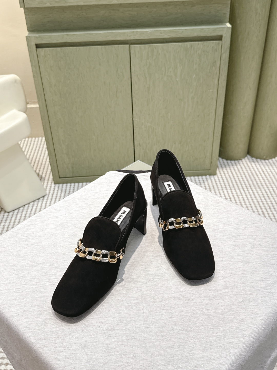 GivenchyJIL SANDER Square-Toe Suede Loafers with Two-Tone Chain Embellishment