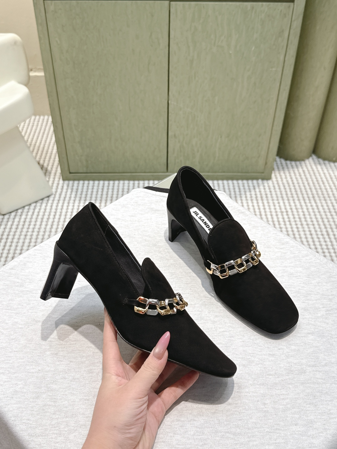 GivenchyJIL SANDER Square-Toe Suede Loafers with Two-Tone Chain Embellishment