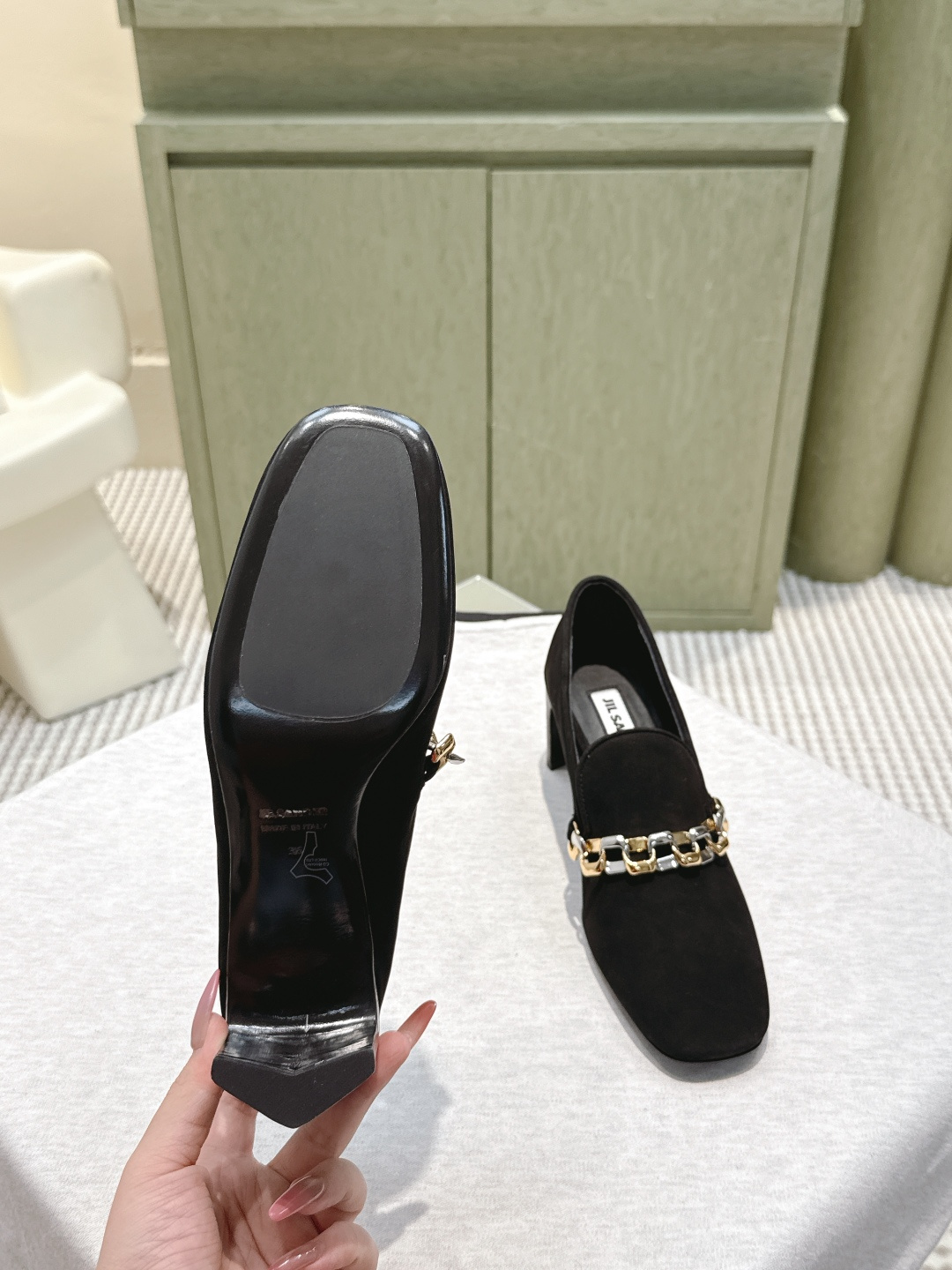 GivenchyJIL SANDER Square-Toe Suede Loafers with Two-Tone Chain Embellishment