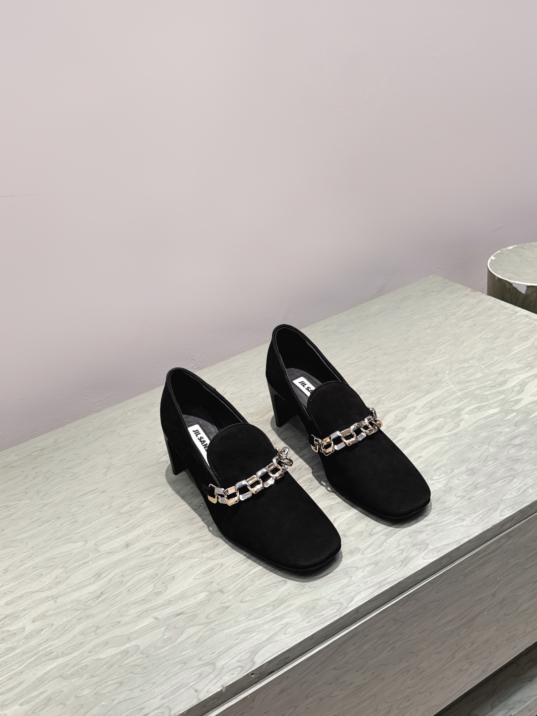 GivenchyJIL SANDER Square-Toe Suede Loafers with Two-Tone Chain Embellishment