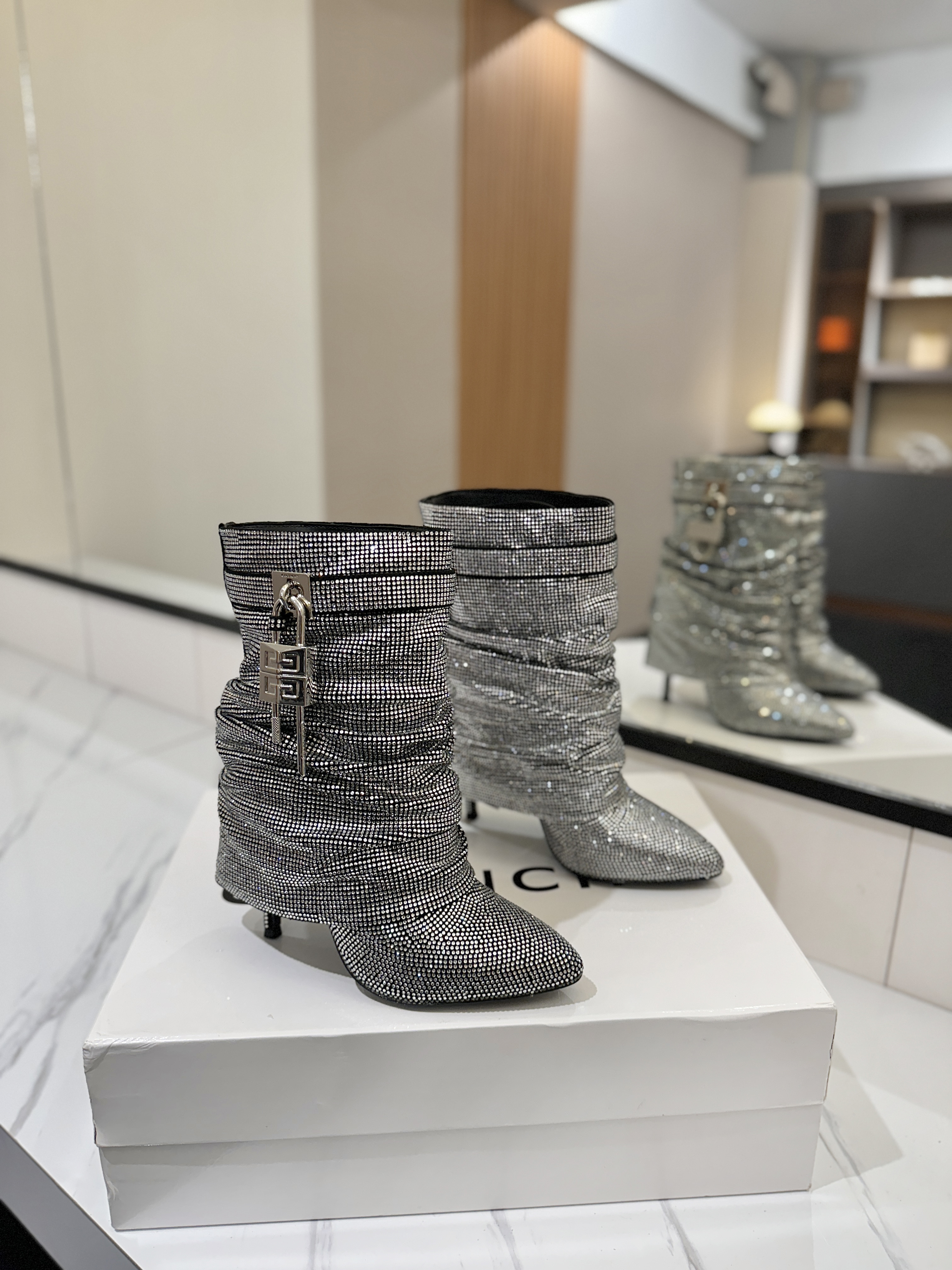 Givenchy Shark Lock Ankle Boots in All-Over Strass