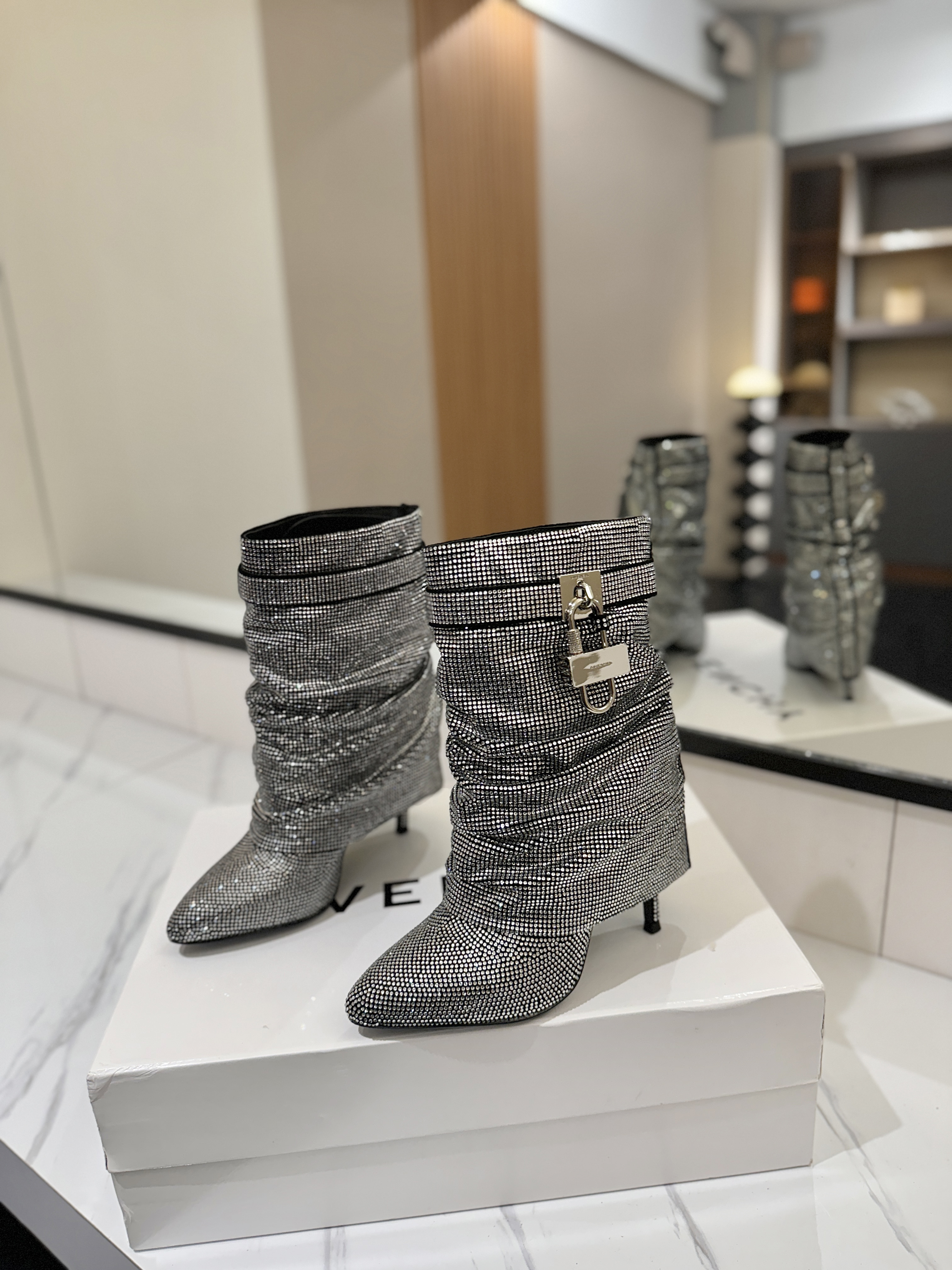Givenchy Shark Lock Ankle Boots in All-Over Strass