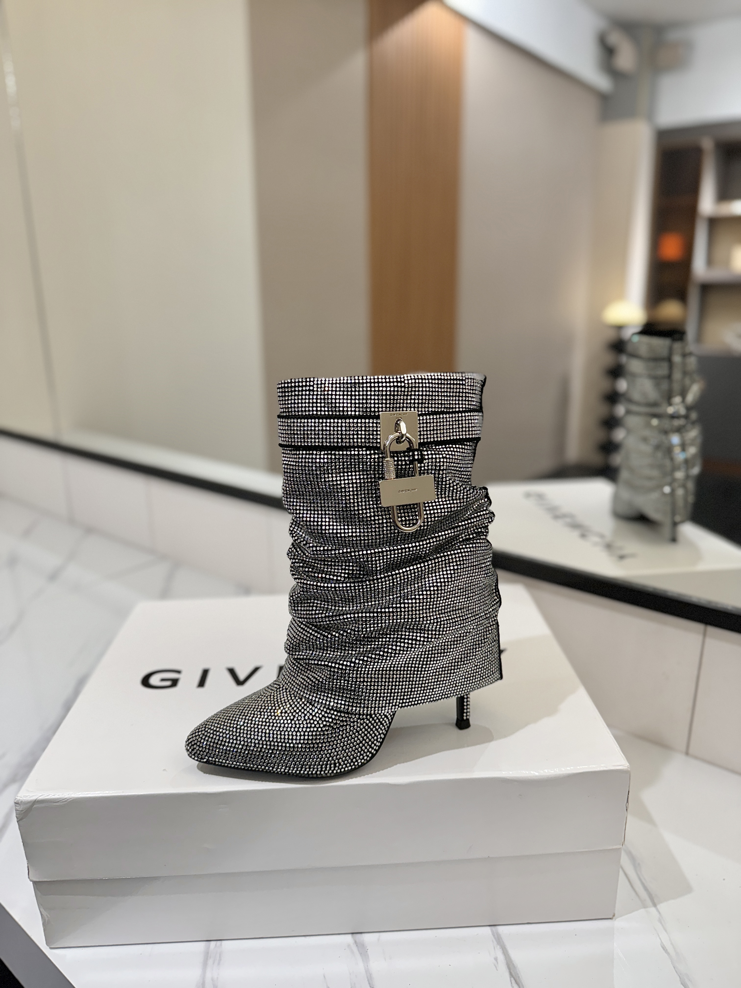 Givenchy Shark Lock Ankle Boots in All-Over Strass