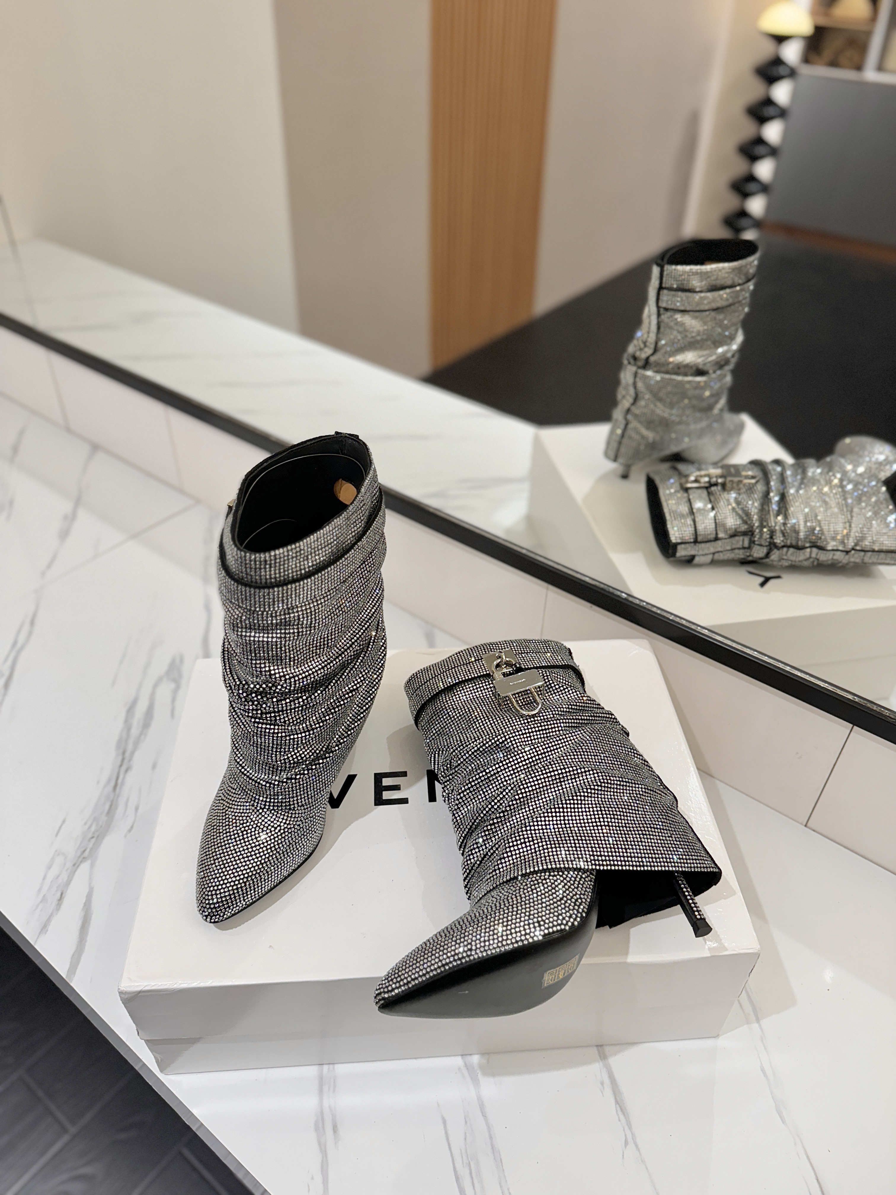 Givenchy Shark Lock Ankle Boots in All-Over Strass