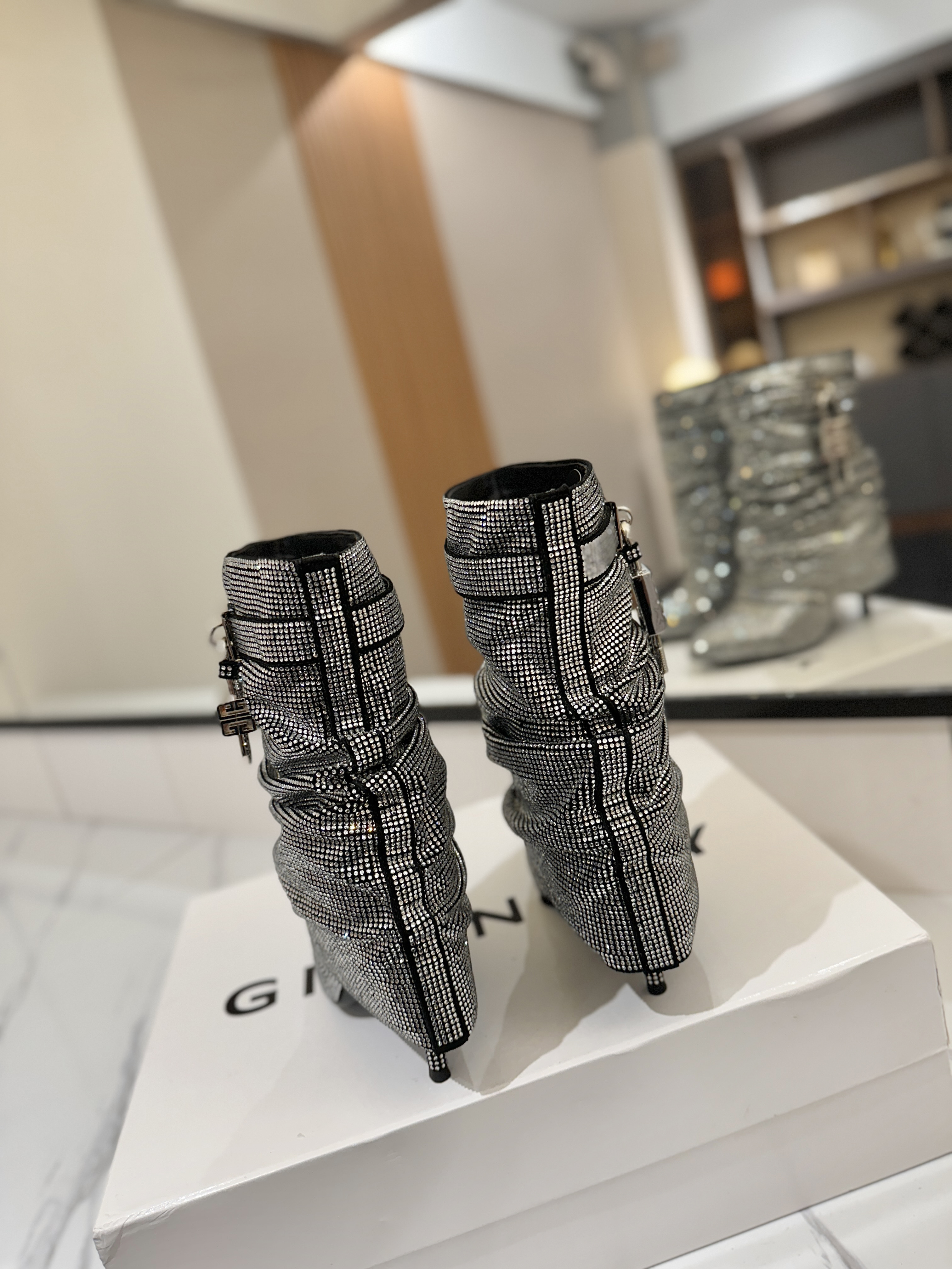 Givenchy Shark Lock Ankle Boots in All-Over Strass