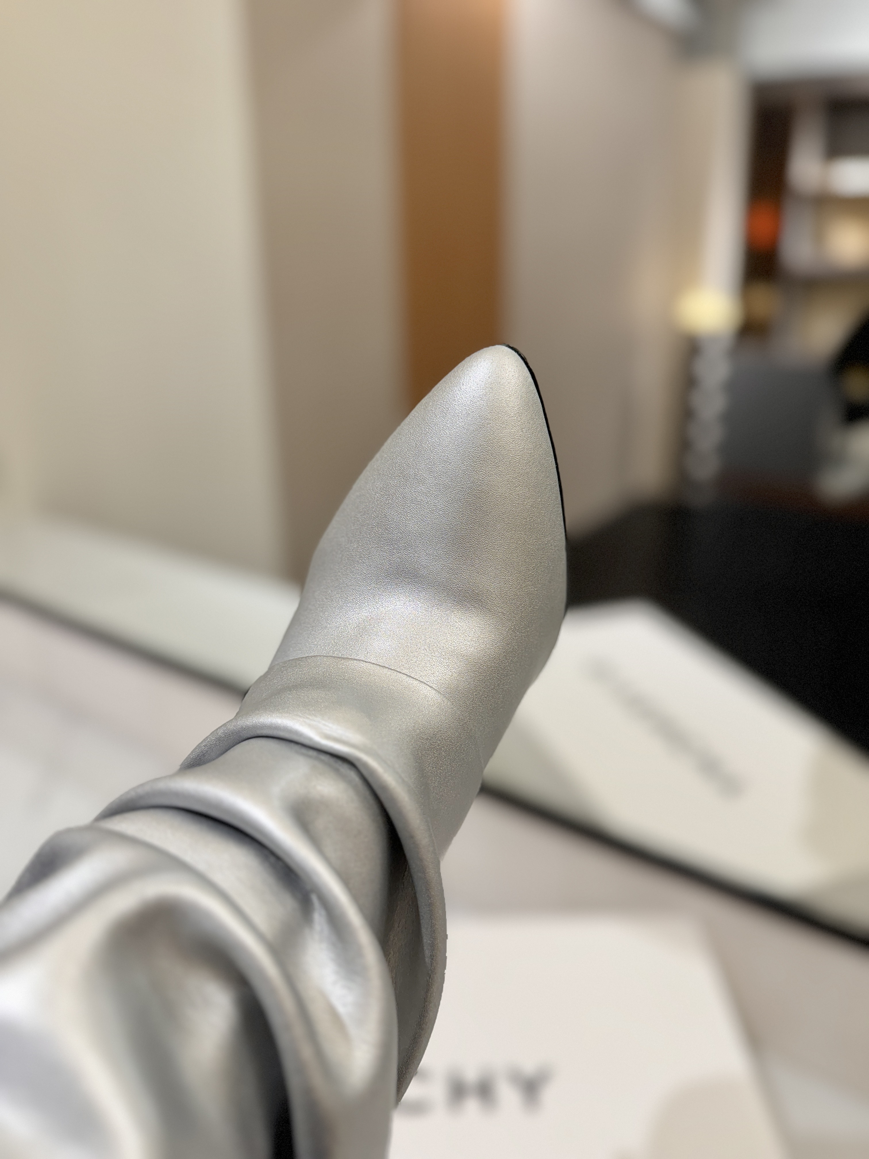 Givenchy Shark Lock Knee-High Boots in Metallic Leather