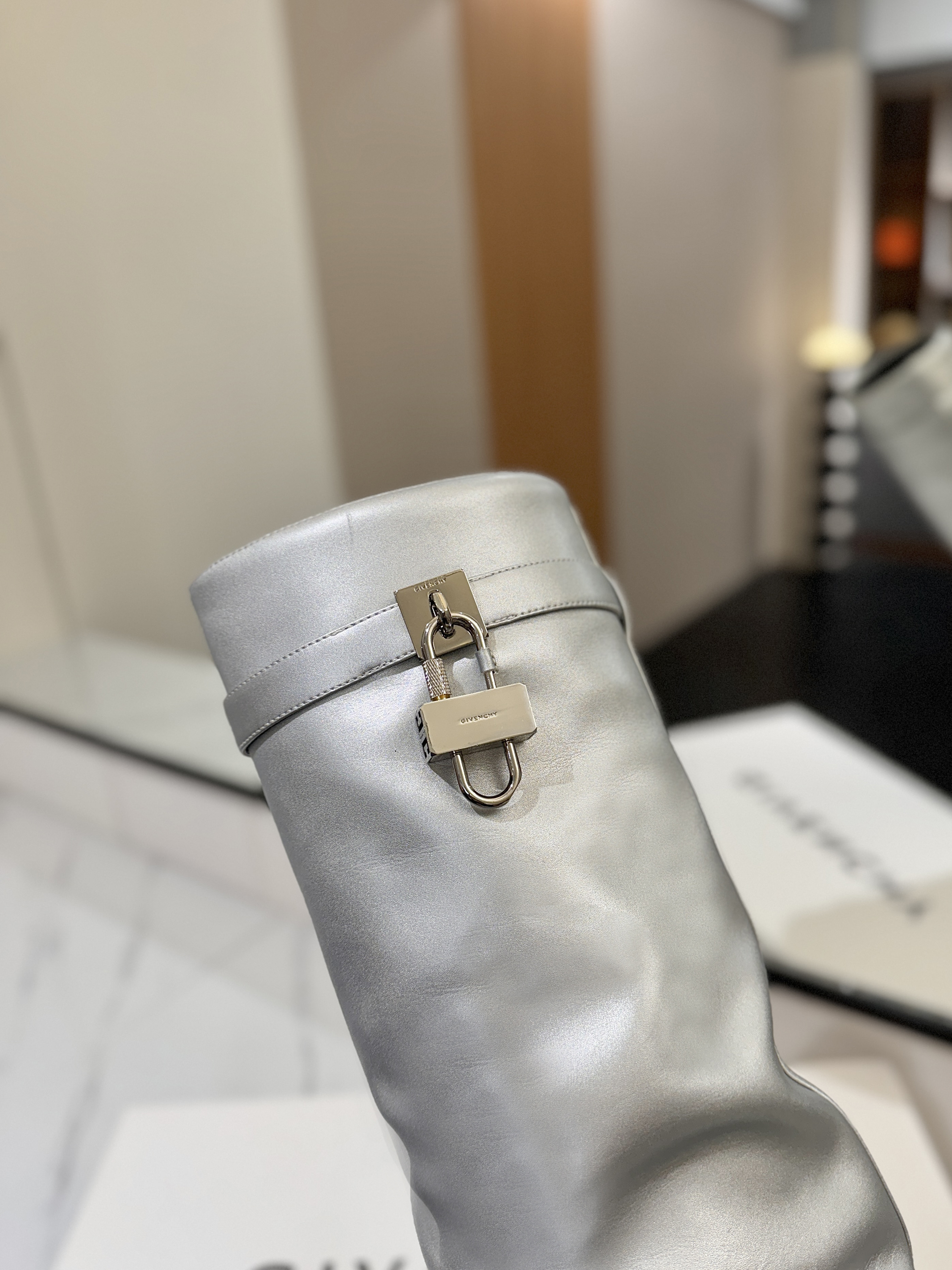 Givenchy Shark Lock Knee-High Boots in Metallic Leather