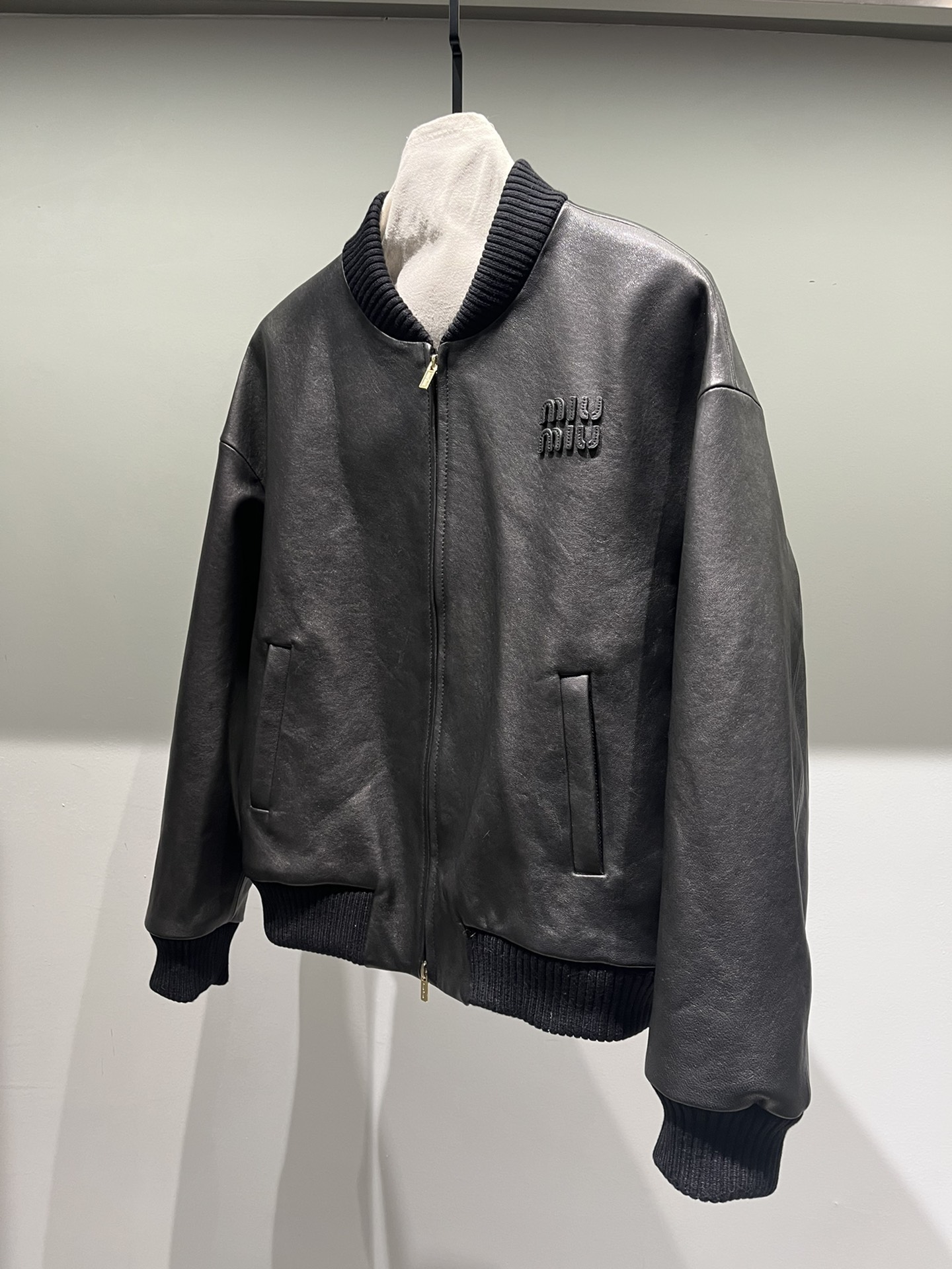 Miu Miu   Sheepskin oversized leather jacket