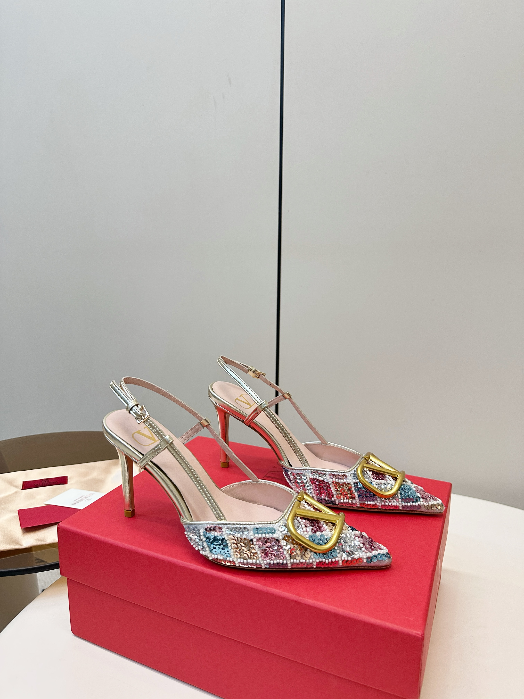 Valentino VT Hand-Stitched Sequined High Heels