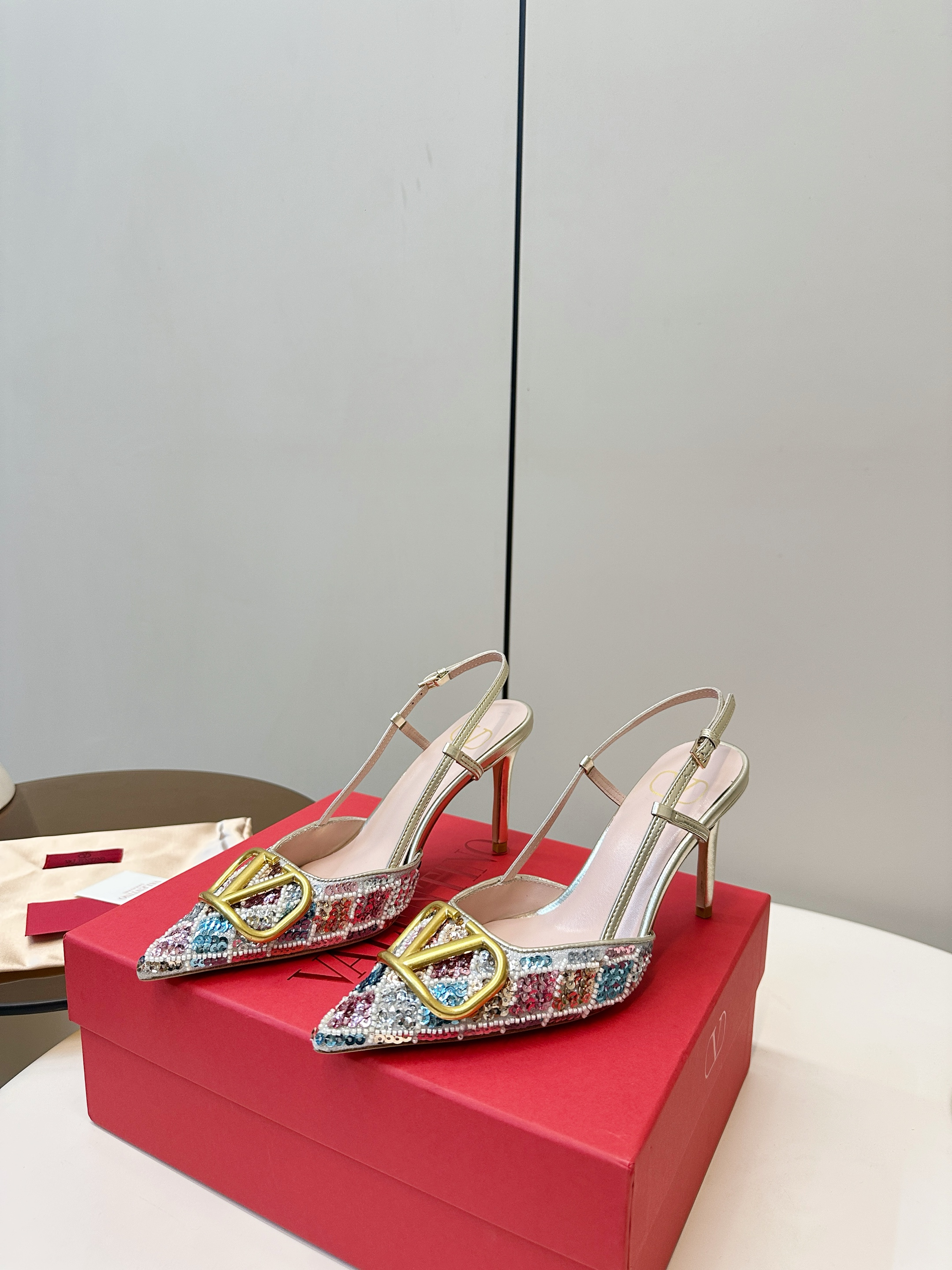 Valentino VT Hand-Stitched Sequined High Heels