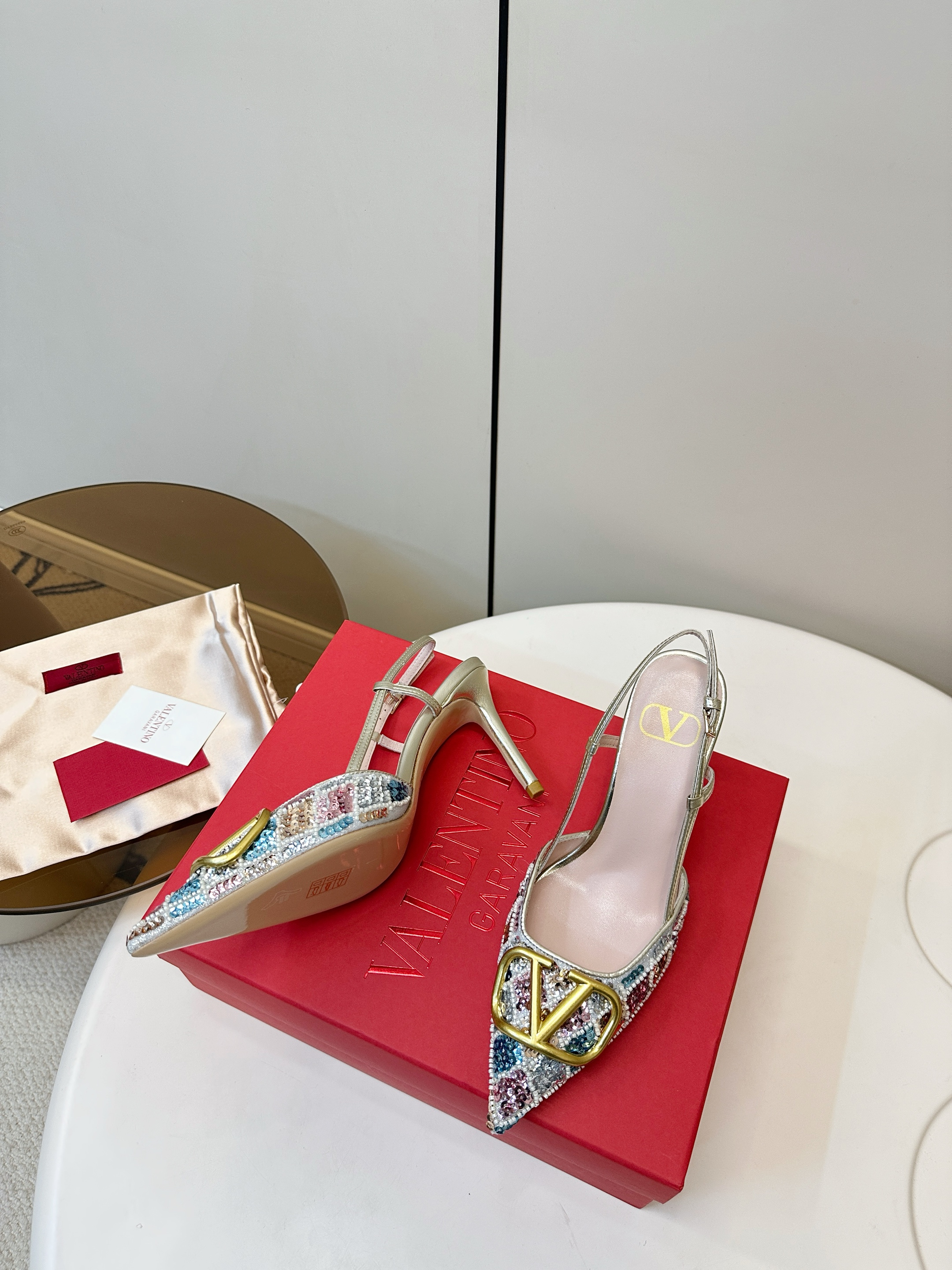 Valentino VT Hand-Stitched Sequined High Heels