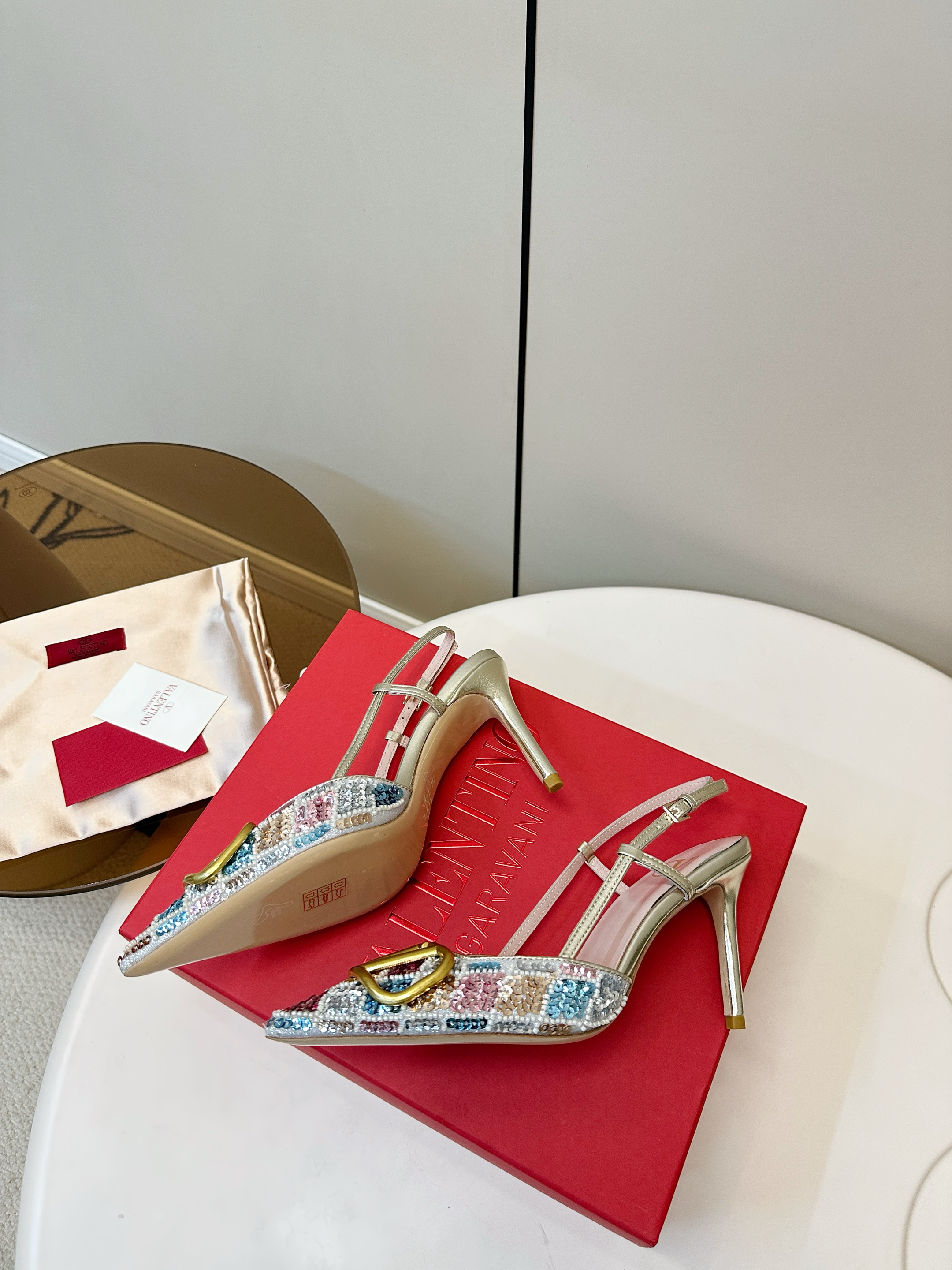 Valentino VT Hand-Stitched Sequined High Heels