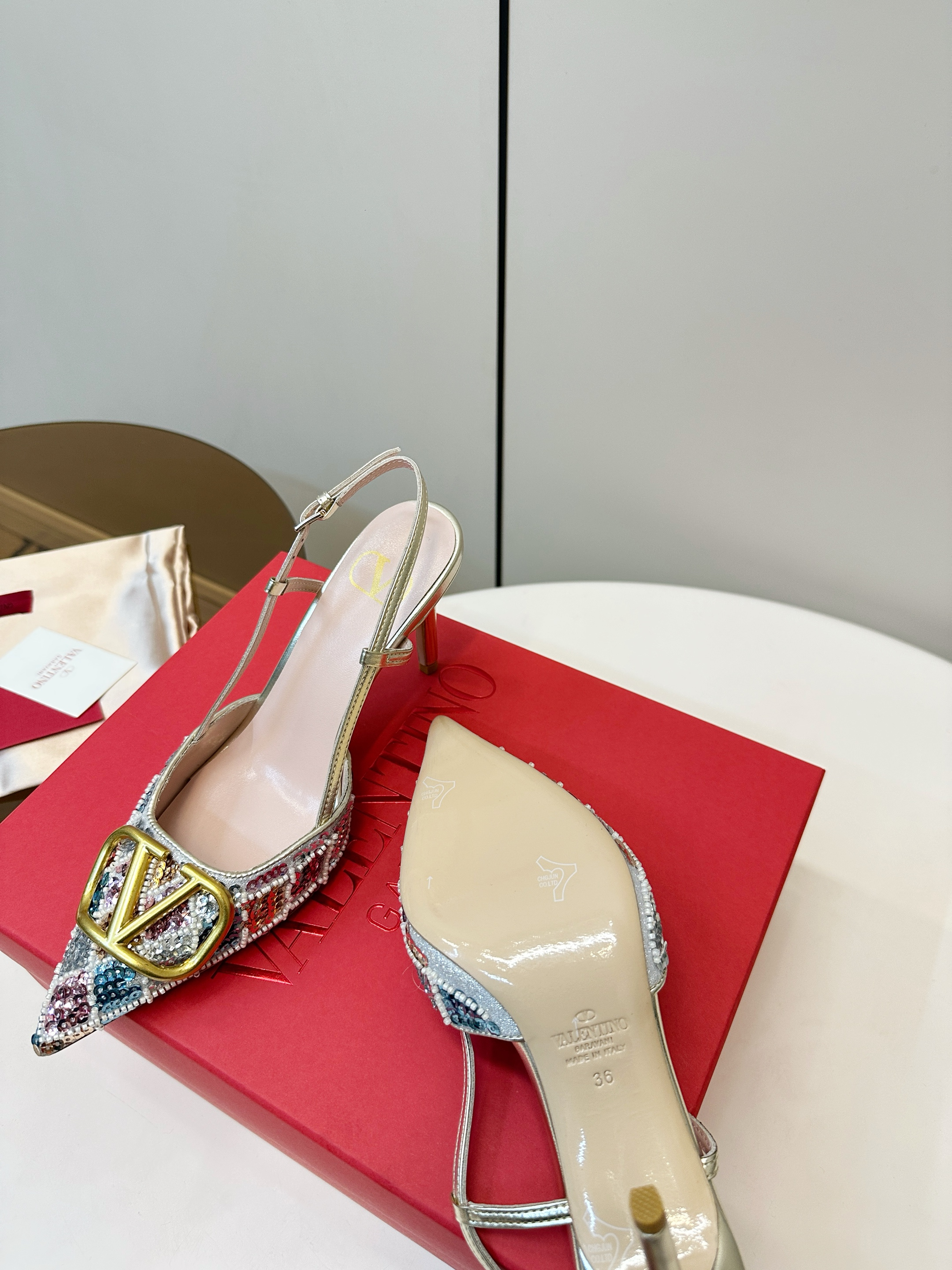 Valentino VT Hand-Stitched Sequined High Heels