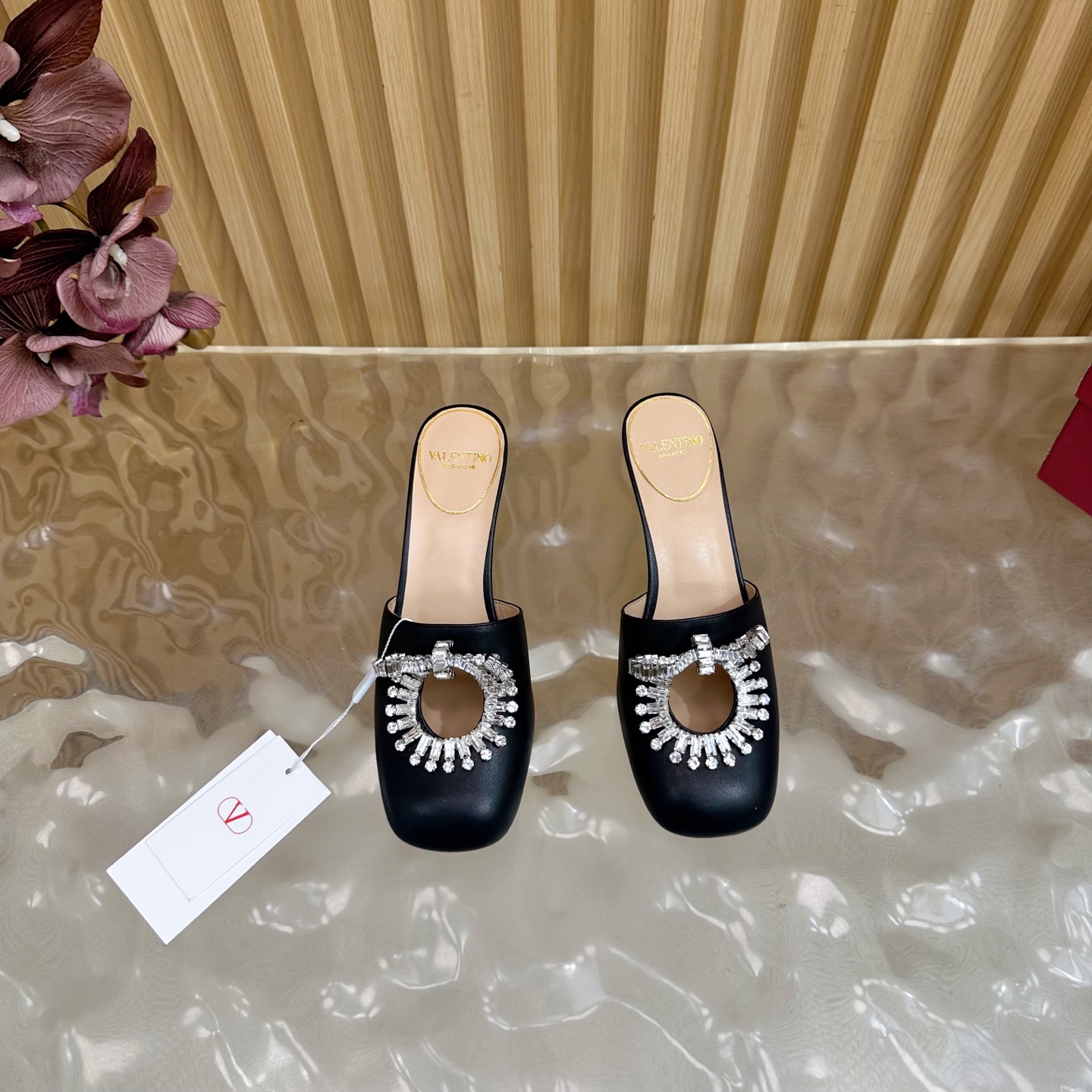 Valentino Crystal Chunky Heel Mules