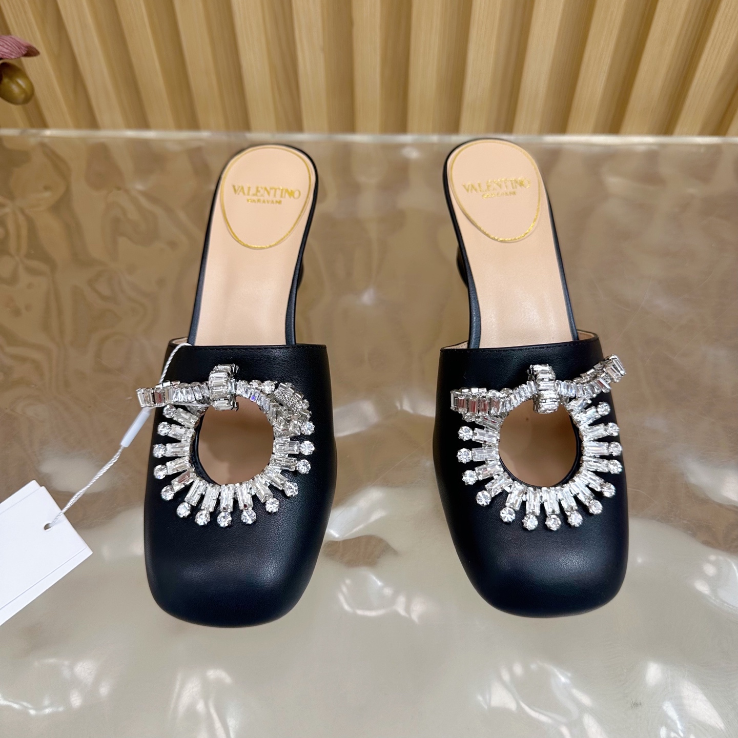 Valentino Crystal Chunky Heel Mules