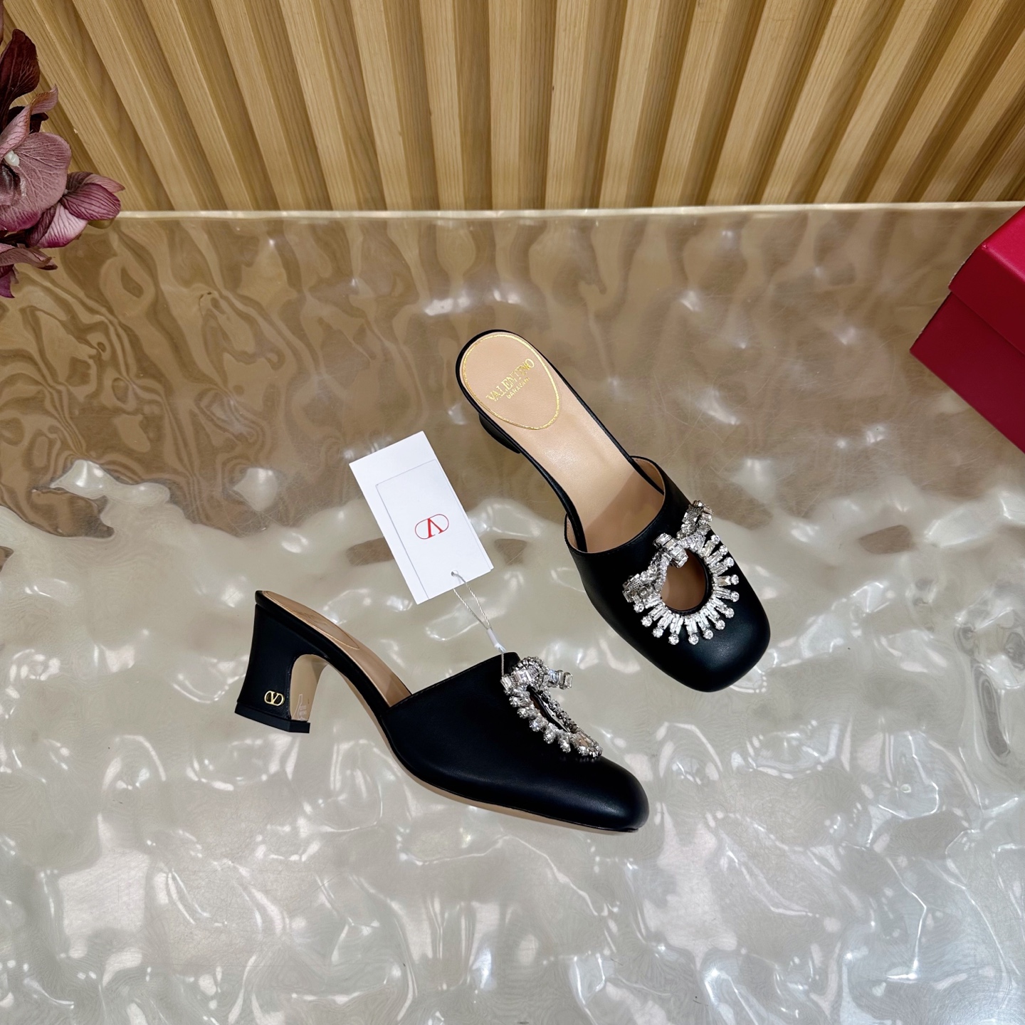 Valentino Crystal Chunky Heel Mules