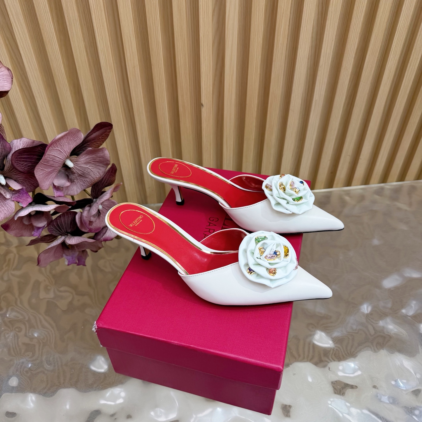 Valentino High-Heel Rose Heart Strap Sandals