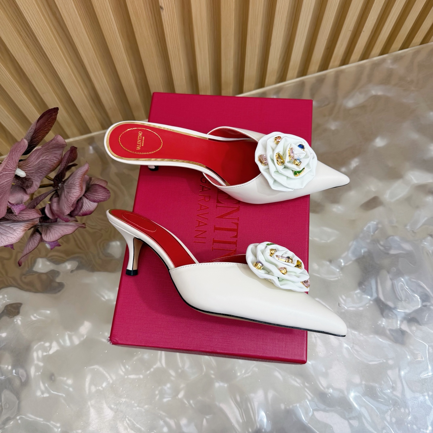 Valentino High-Heel Rose Heart Strap Sandals