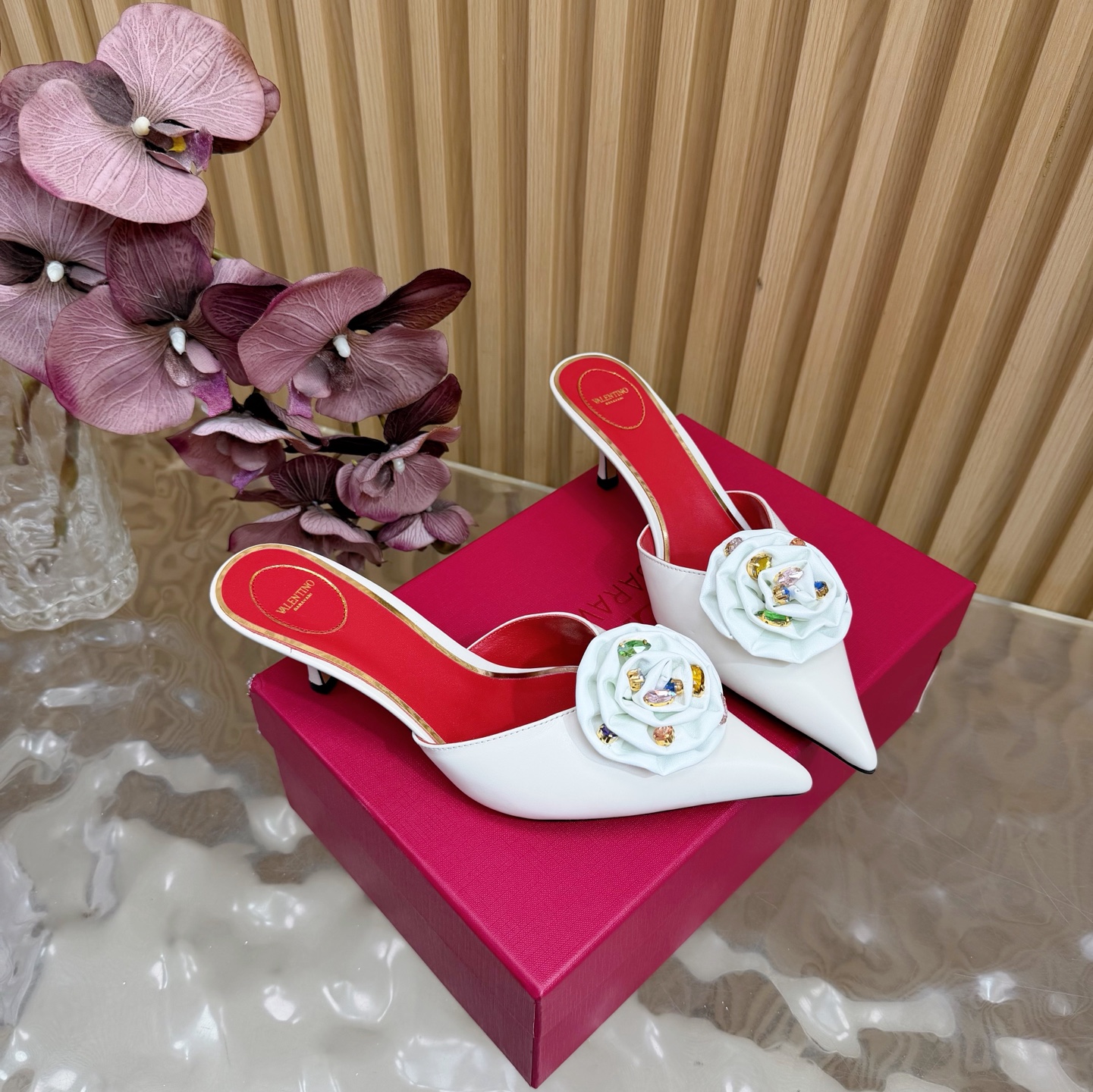 Valentino High-Heel Rose Heart Strap Sandals