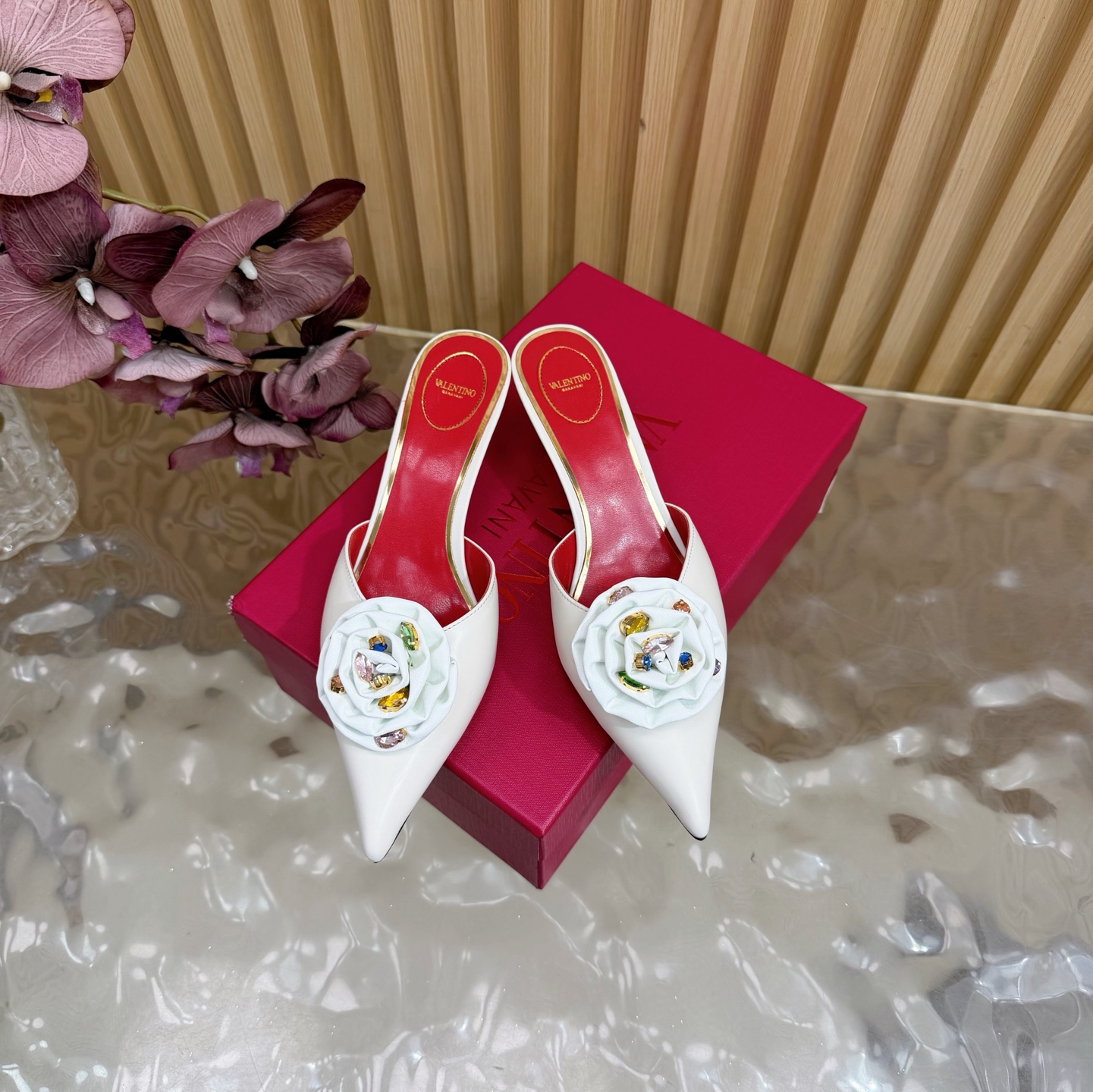 Valentino High-Heel Rose Heart Strap Sandals