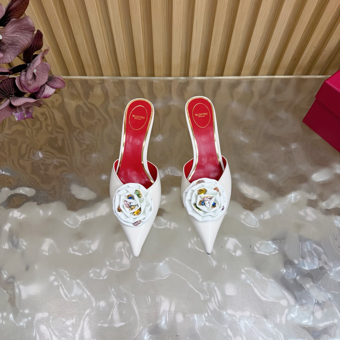 Valentino High-Heel Rose Heart Strap Sandals