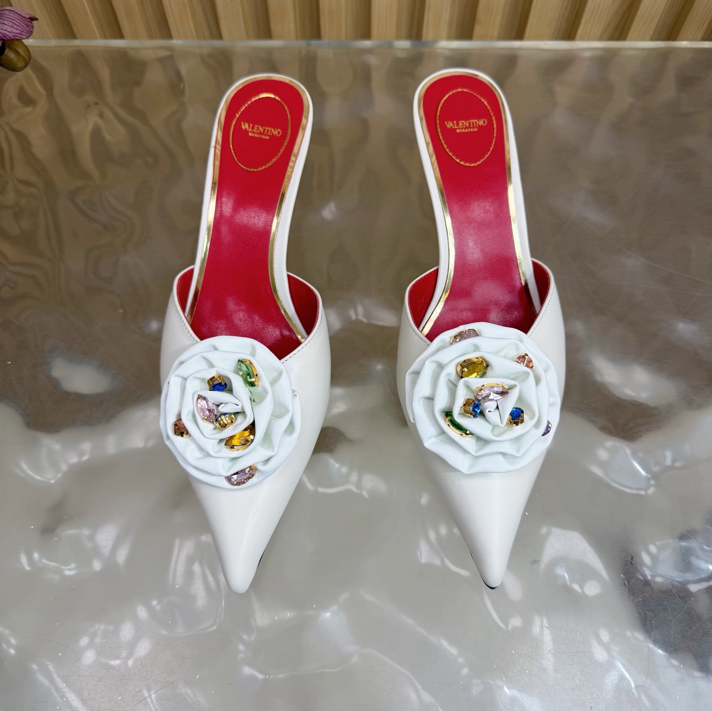 Valentino High-Heel Rose Heart Strap Sandals