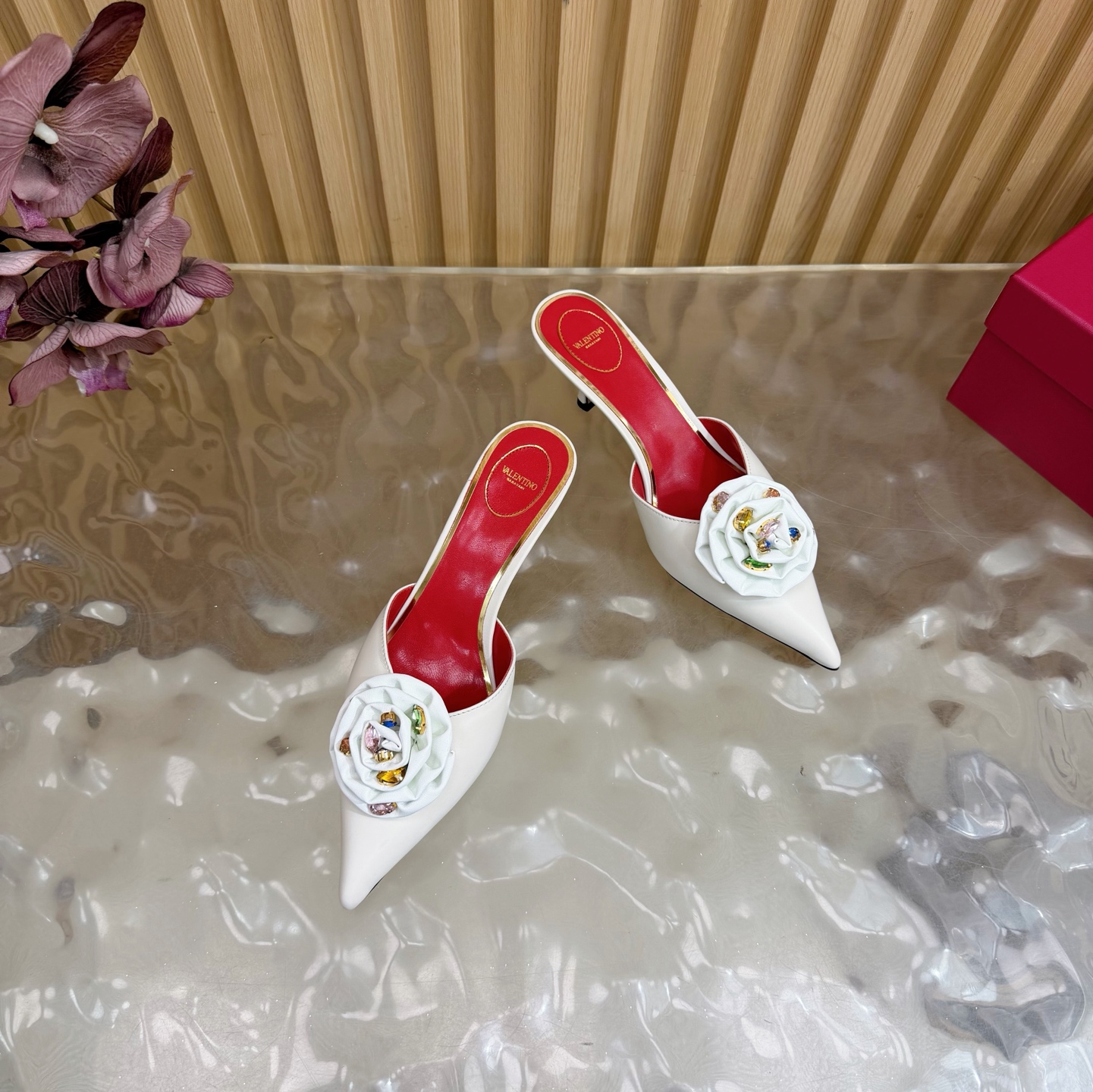 Valentino High-Heel Rose Heart Strap Sandals