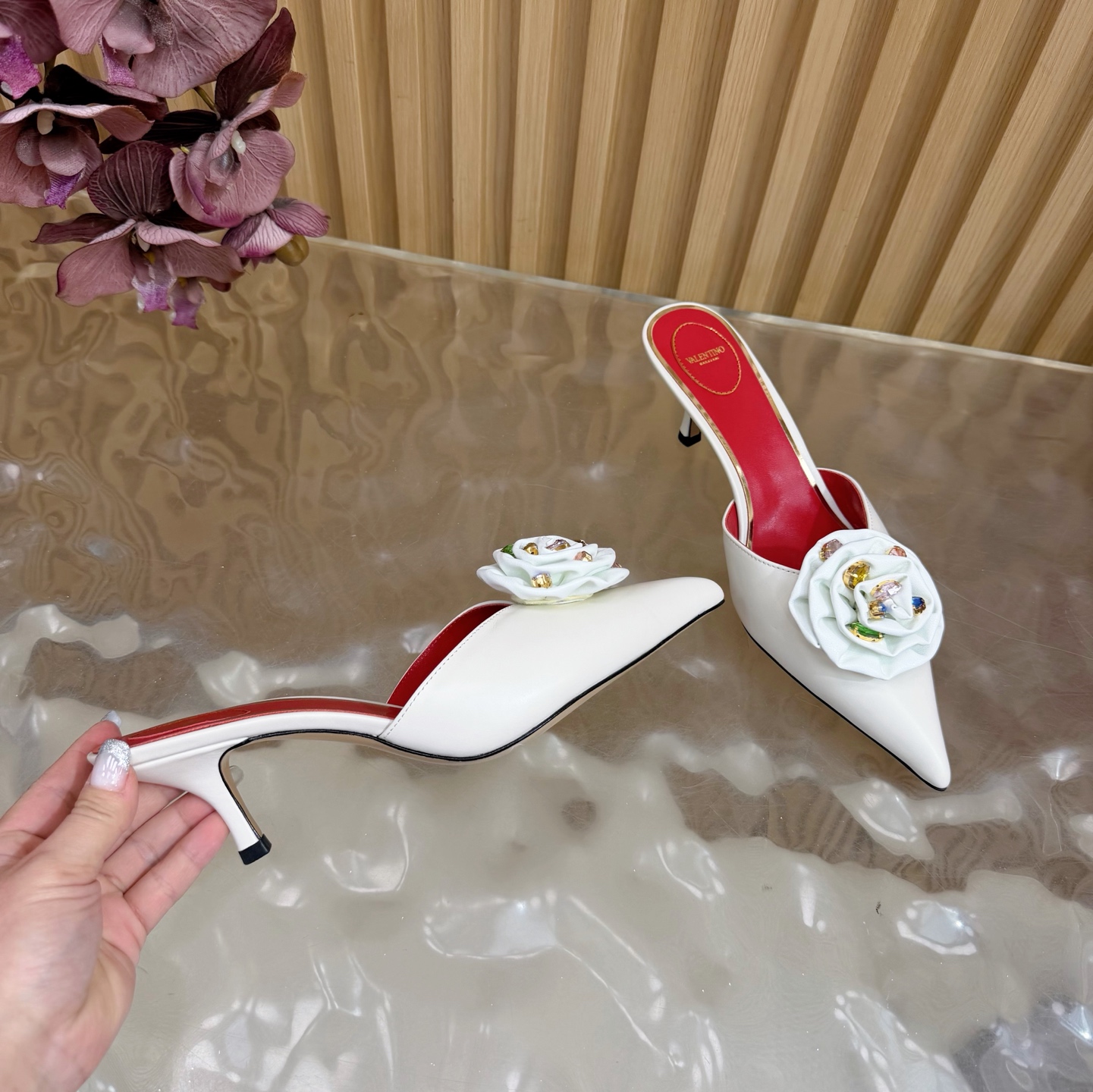 Valentino High-Heel Rose Heart Strap Sandals