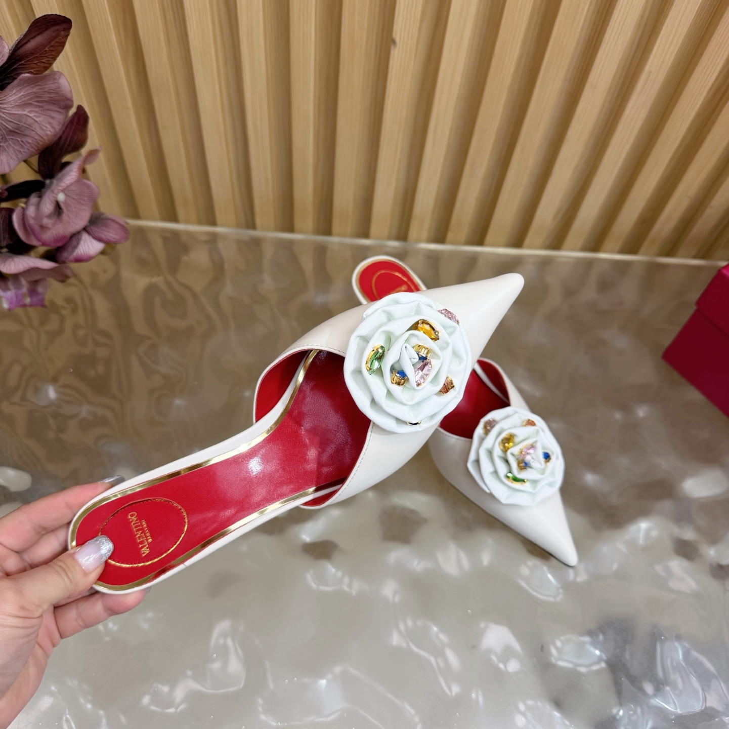 Valentino High-Heel Rose Heart Strap Sandals