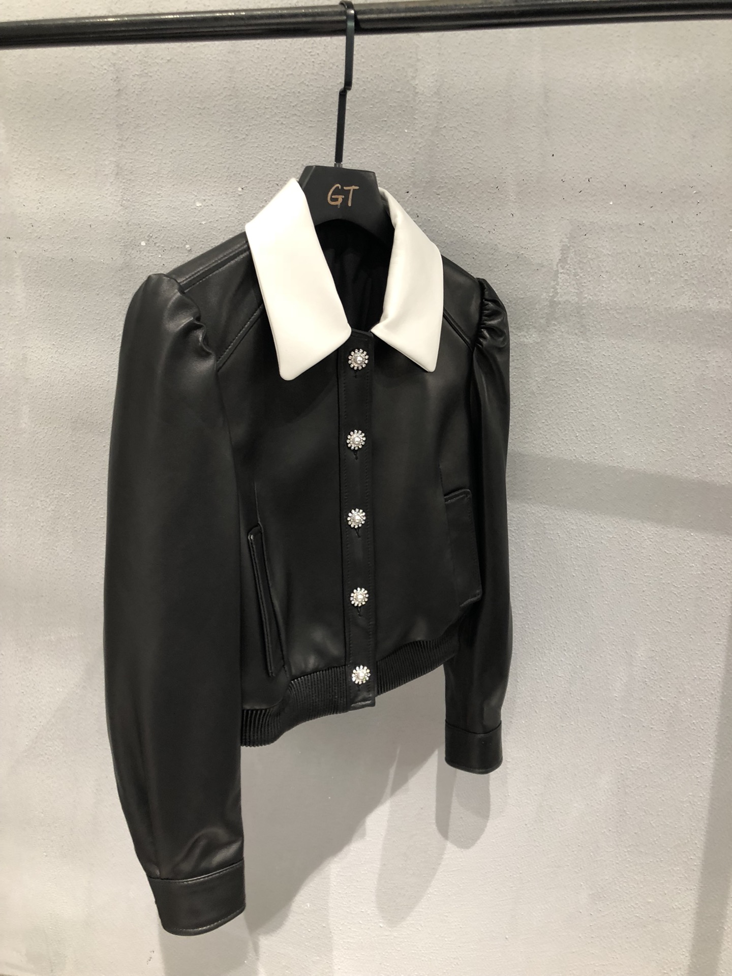 Miu Miu Lambskin Baseball Jacket with Rhinestone Buttons