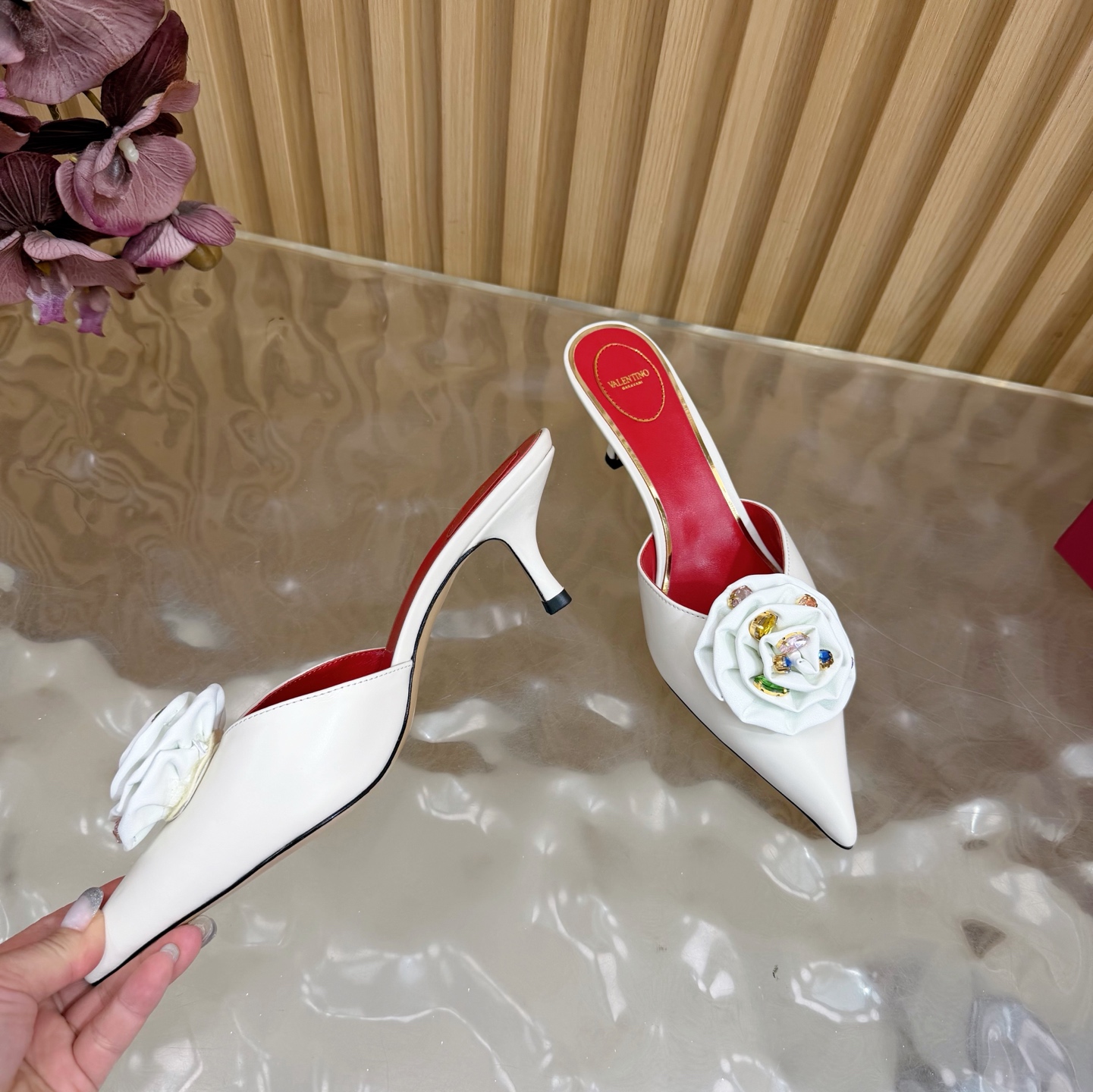 Valentino High-Heel Rose Heart Strap Sandals