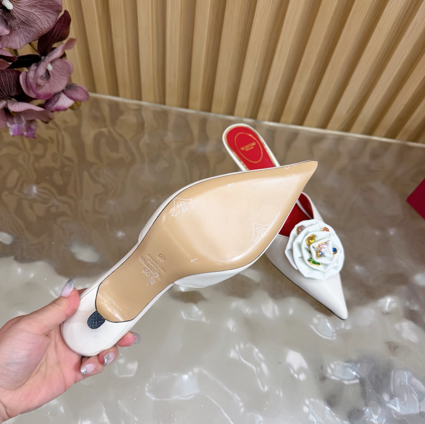 Valentino High-Heel Rose Heart Strap Sandals