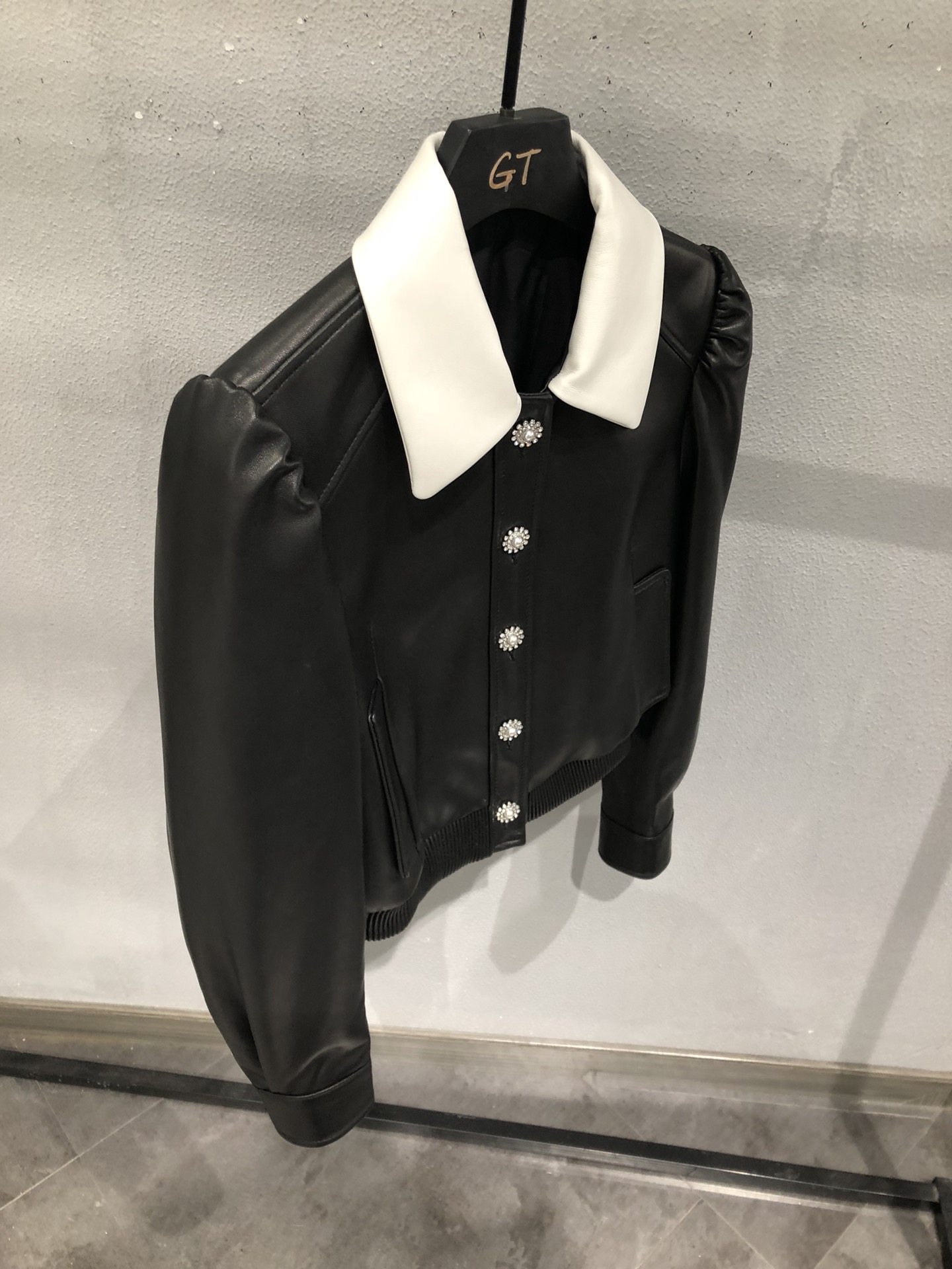 Miu Miu Lambskin Baseball Jacket with Rhinestone Buttons