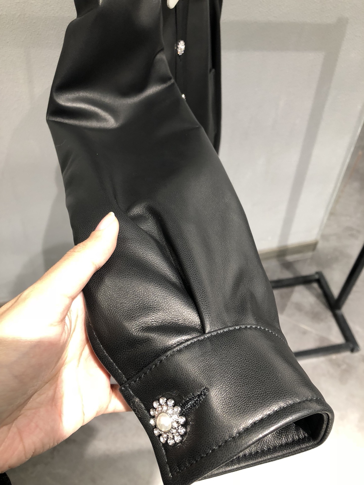 Miu Miu Lambskin Baseball Jacket with Rhinestone Buttons