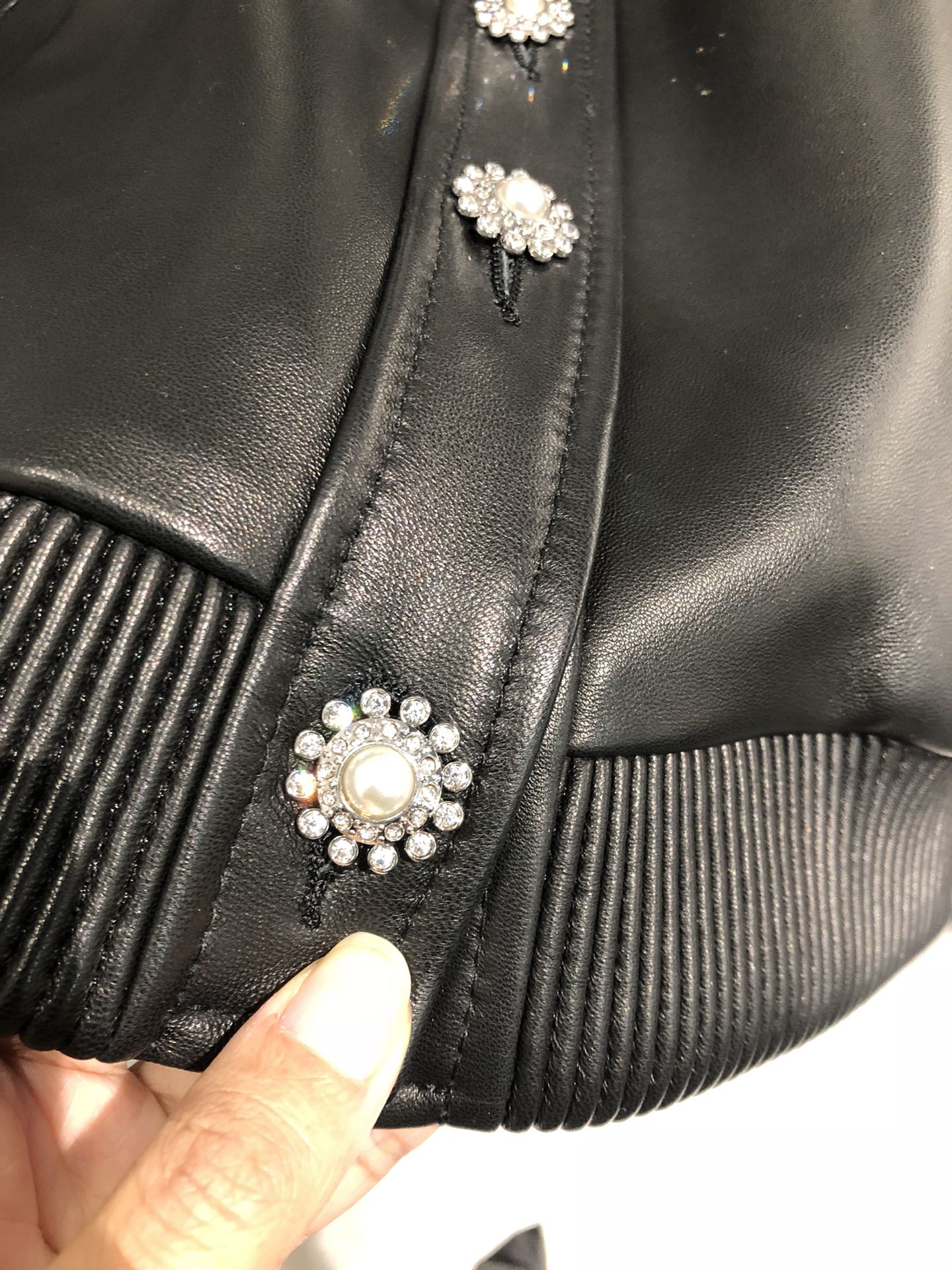 Miu Miu Lambskin Baseball Jacket with Rhinestone Buttons