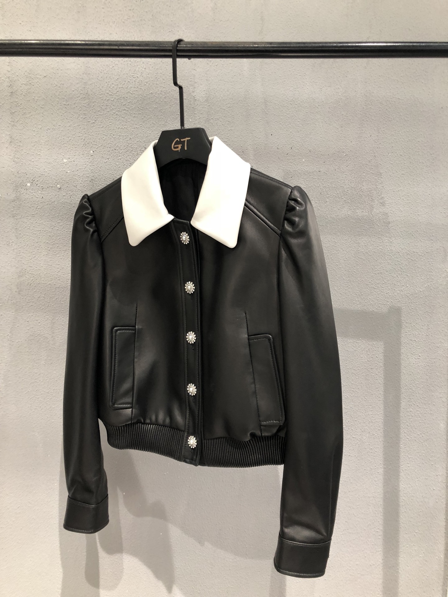 Miu Miu Lambskin Baseball Jacket with Rhinestone Buttons