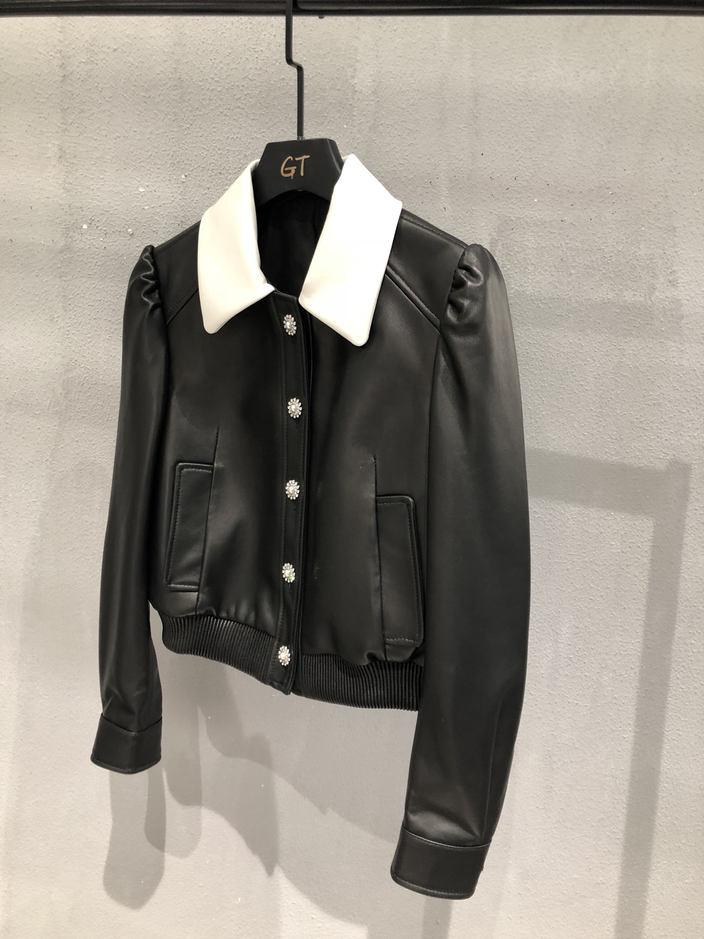 Miu Miu Lambskin Baseball Jacket with Rhinestone Buttons