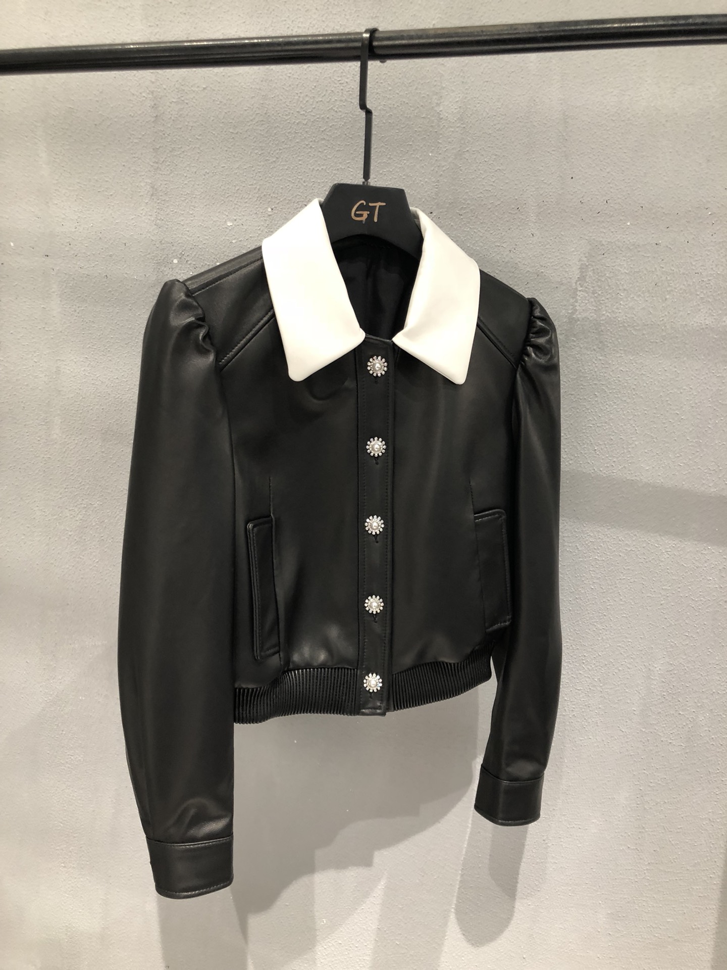 Miu Miu Lambskin Baseball Jacket with Rhinestone Buttons