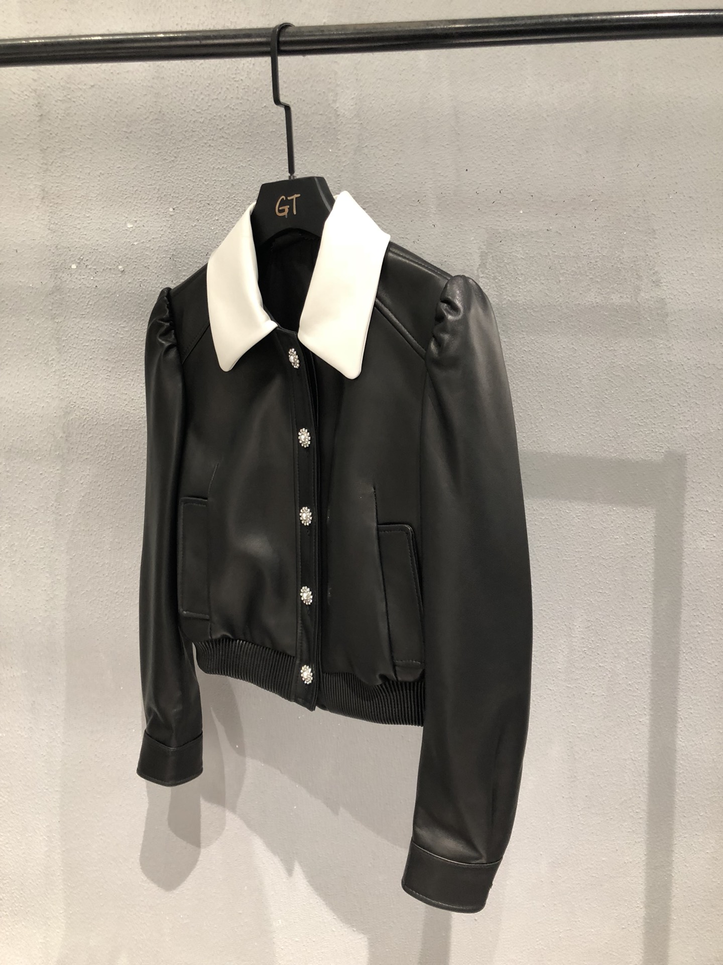 Miu Miu Lambskin Baseball Jacket with Rhinestone Buttons