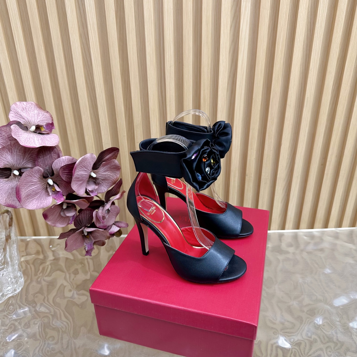 Valentino Garavani Drip Rose Kidskin Sandal with Crystals