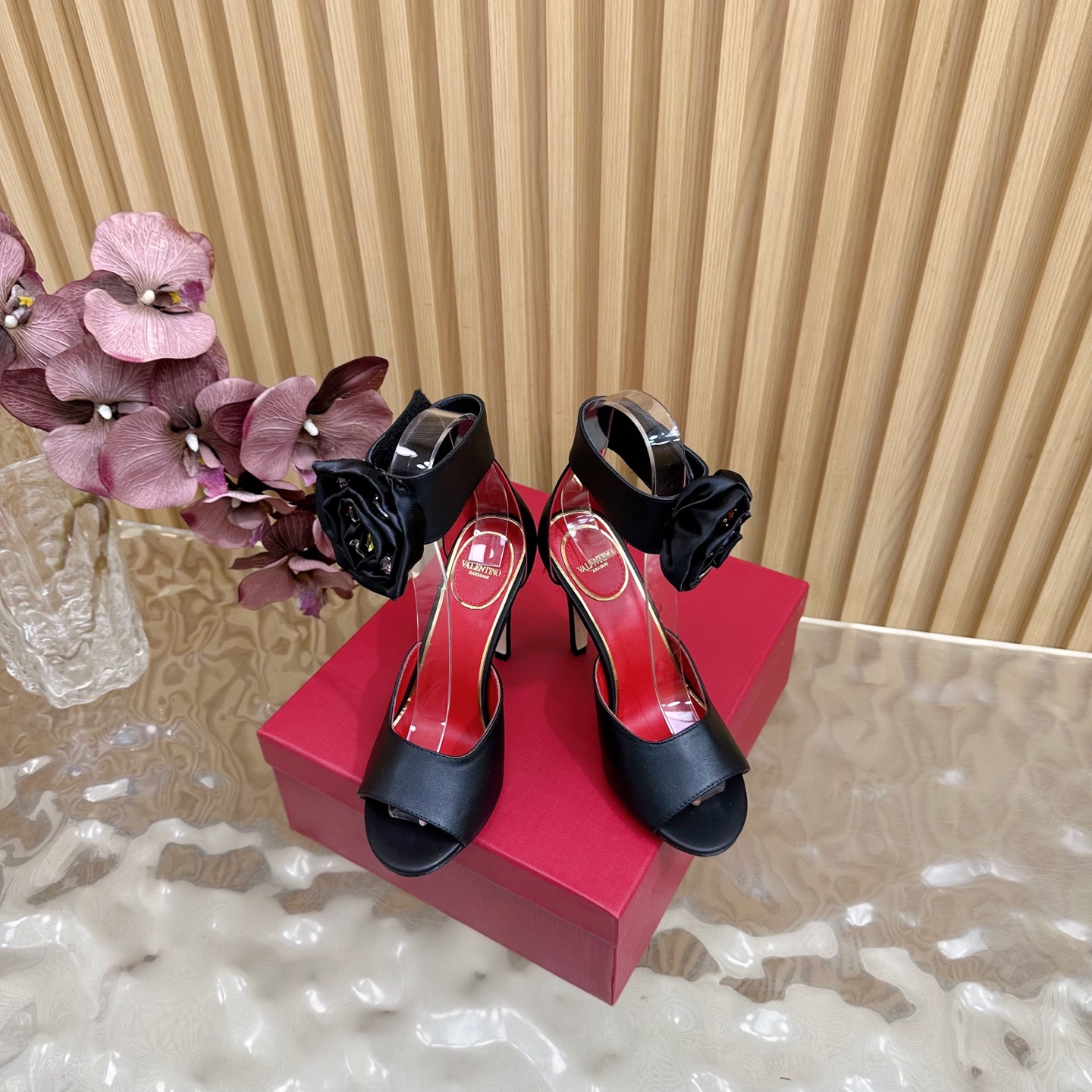 Valentino Garavani Drip Rose Kidskin Sandal with Crystals