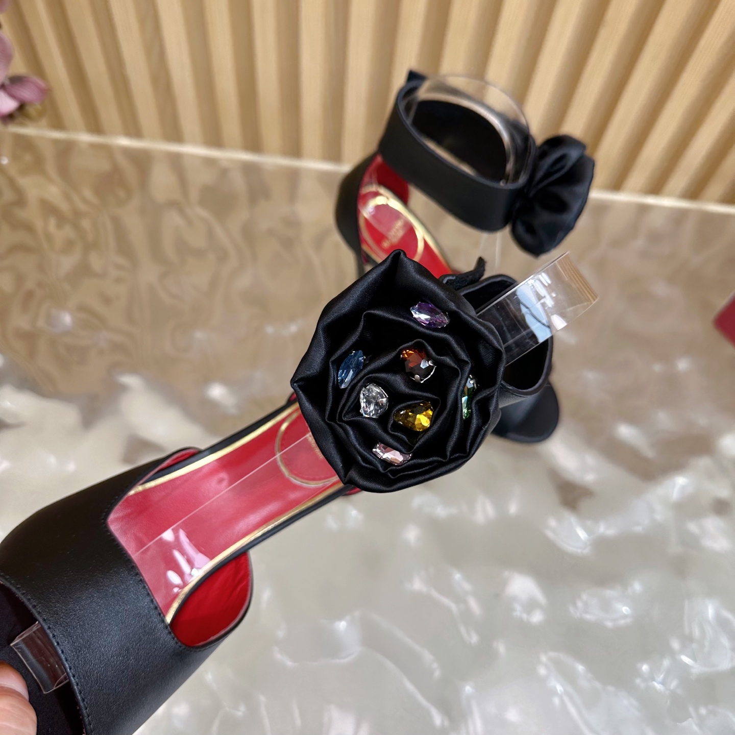 Valentino Garavani Drip Rose Kidskin Sandal with Crystals