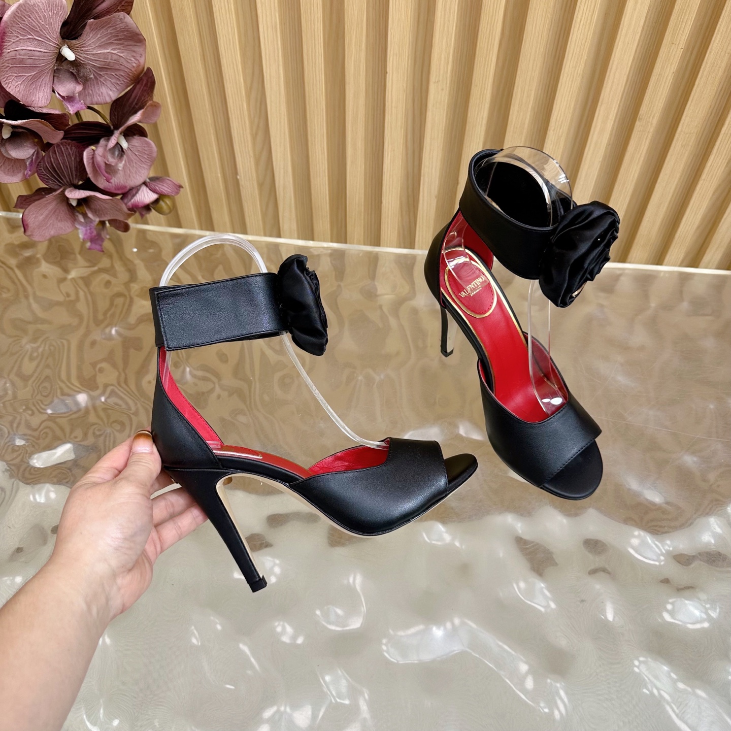 Valentino Garavani Drip Rose Kidskin Sandal with Crystals