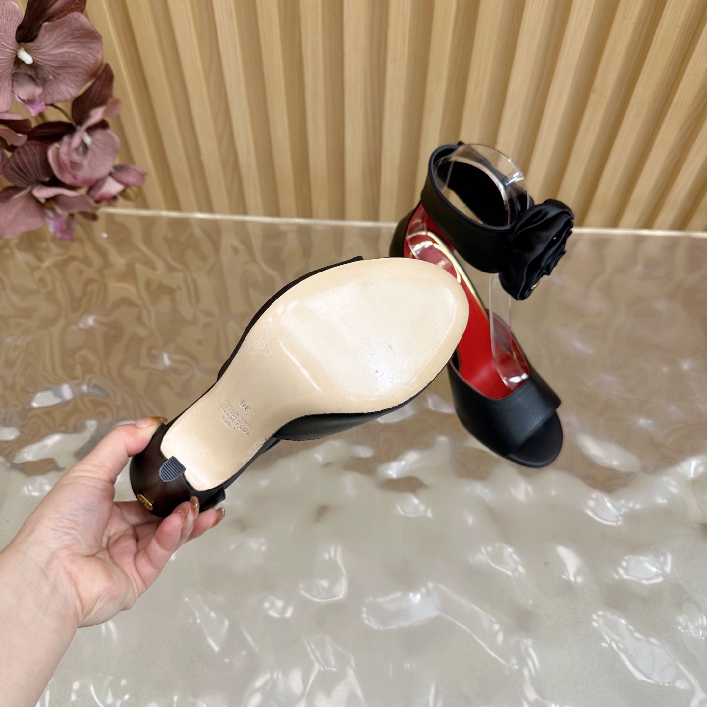 Valentino Garavani Drip Rose Kidskin Sandal with Crystals