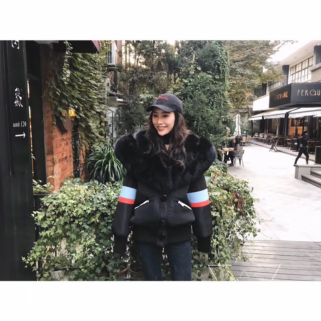 Miu Miu Women's Short Down Jacket with Fur Collar