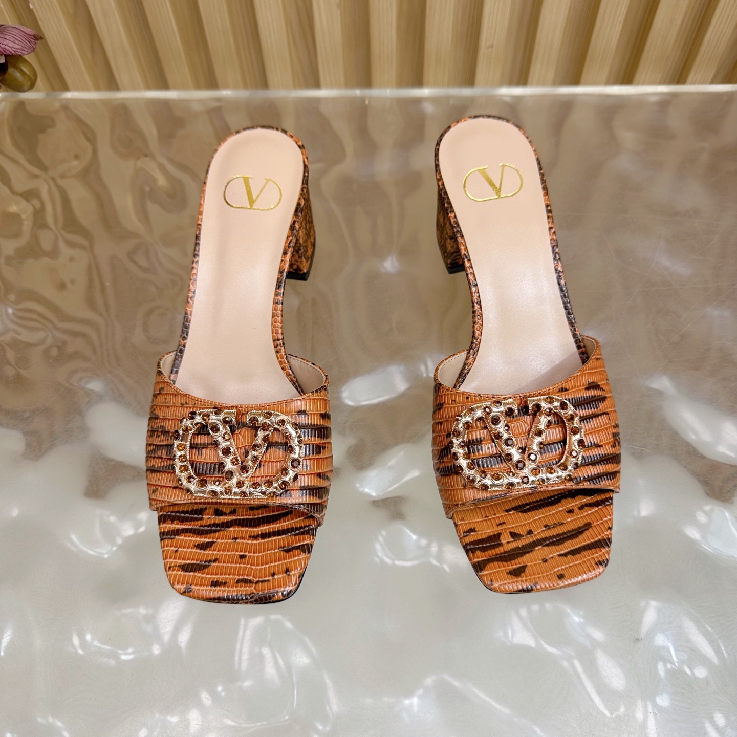 Valentino Garavani VLogo Signature Tiger-Print Crystal Buckle Mule