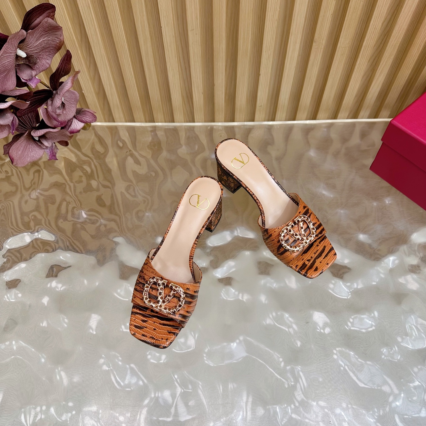 Valentino Garavani VLogo Signature Tiger-Print Crystal Buckle Mule